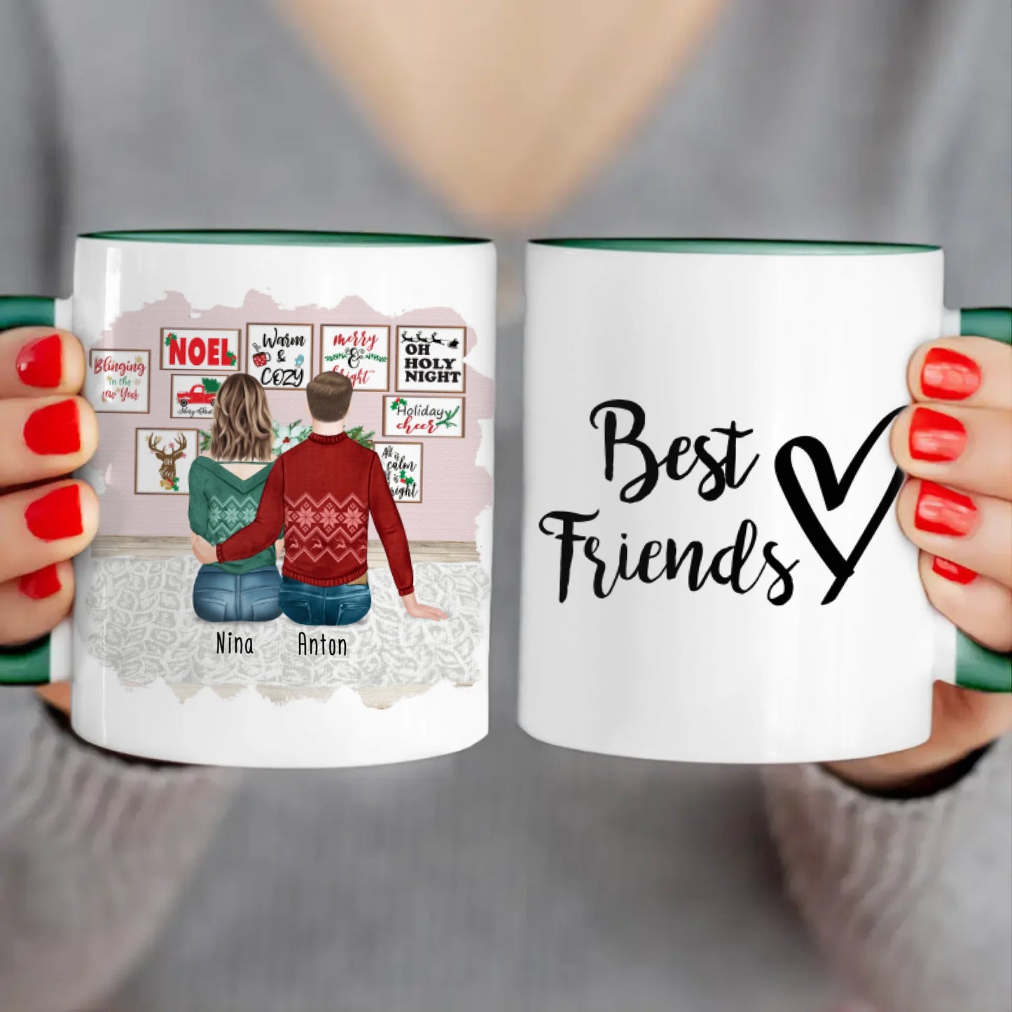 Personalisierte Tasse - Beste Freunde (1 Frau + 1 Mann) - Weihnachtstasse