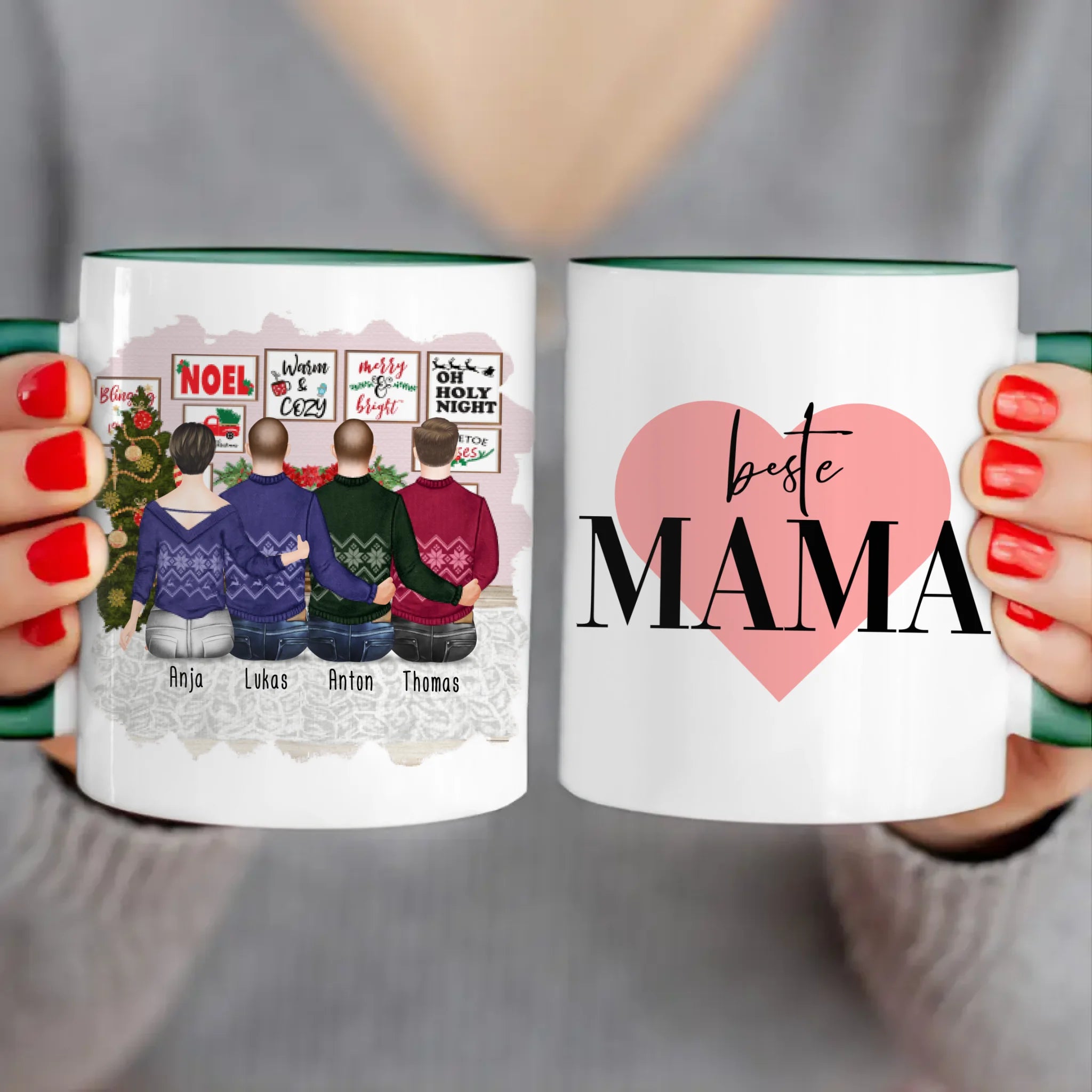 Personalisierte Tasse mit Mutter/Sohn (3 Söhne) - Weihnachtstasse