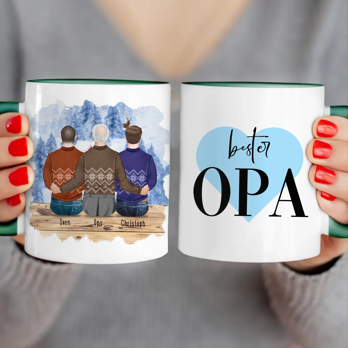 Personalisierte Tasse für Opa (2 Männer + 1 Opa) - Weihnachtstasse