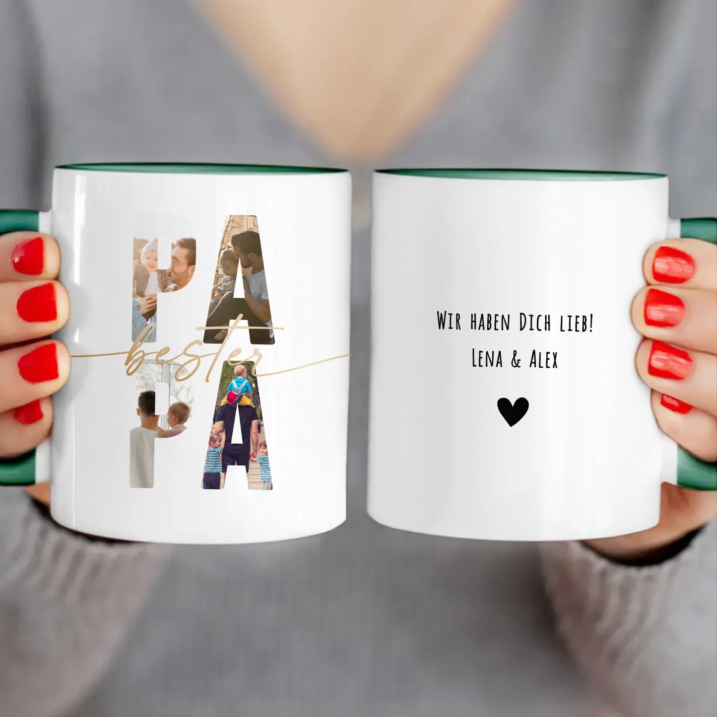 Personalisierte Tasse mit Papa Schriftzug und deinen Bildern