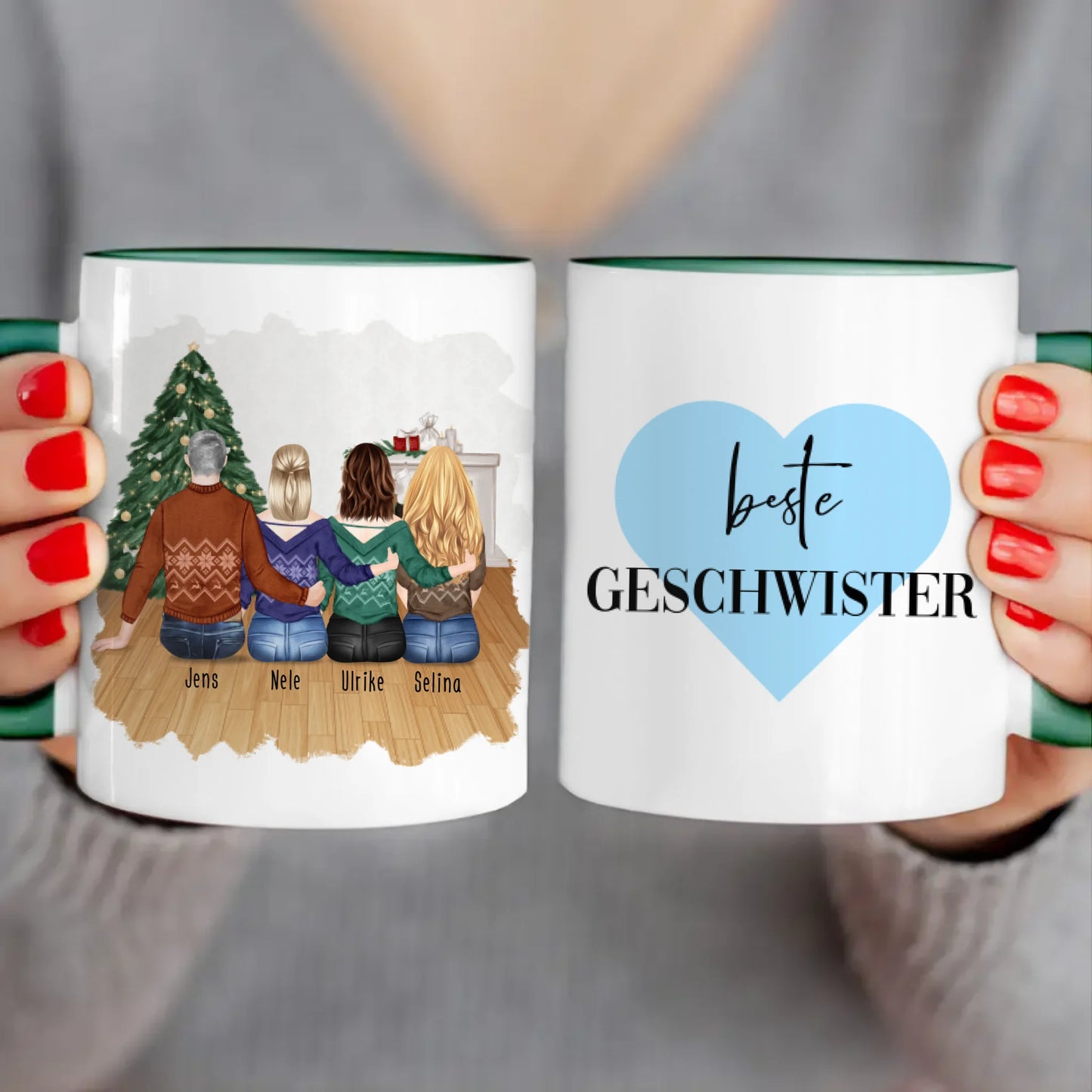 Personalisierte Tasse mit Bruder/Schwester (3 Schwestern + 1 Bruder) - Weihnachtstasse