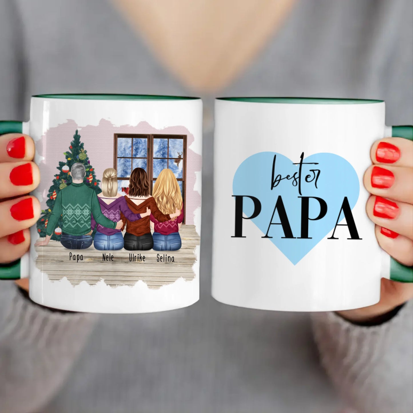 Personalisierte Tasse mit Vater/Tochter (3 Töchter) - Weihnachtstasse