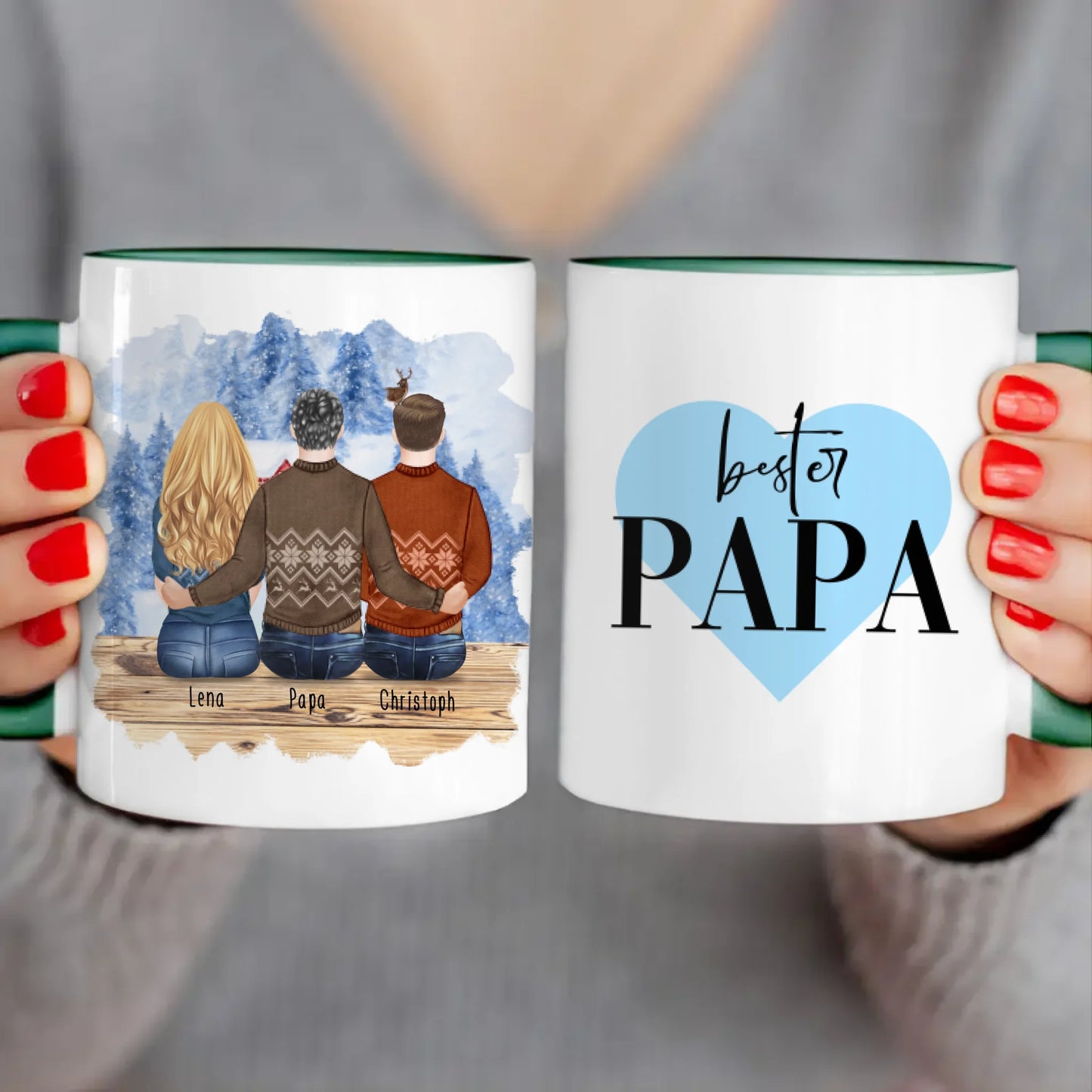 Personalisierte Tasse mit Vater/Tochter/Sohn (1 Tochter + 1 Sohn) - Weihnachtstasse