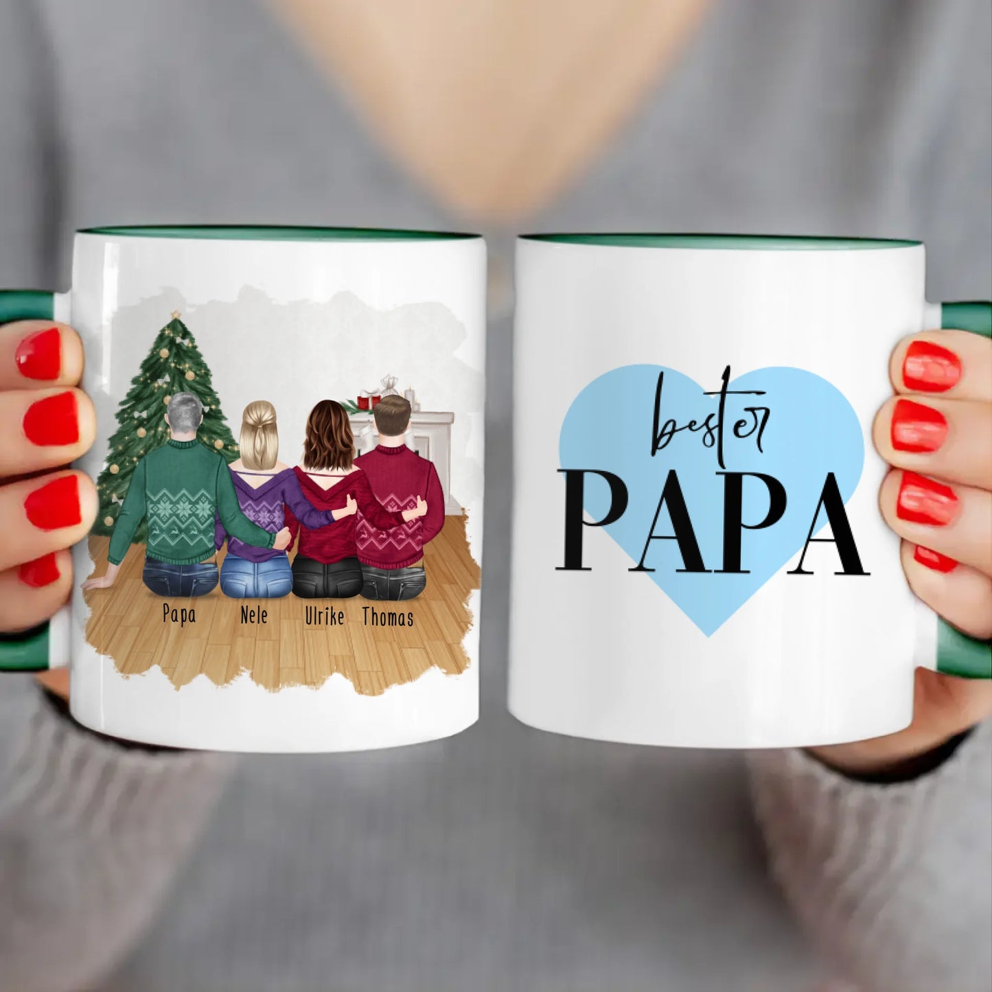 Personalisierte Tasse mit Vater/Tochter/Sohn (2 Töchter + 1 Sohn) - Weihnachtstasse