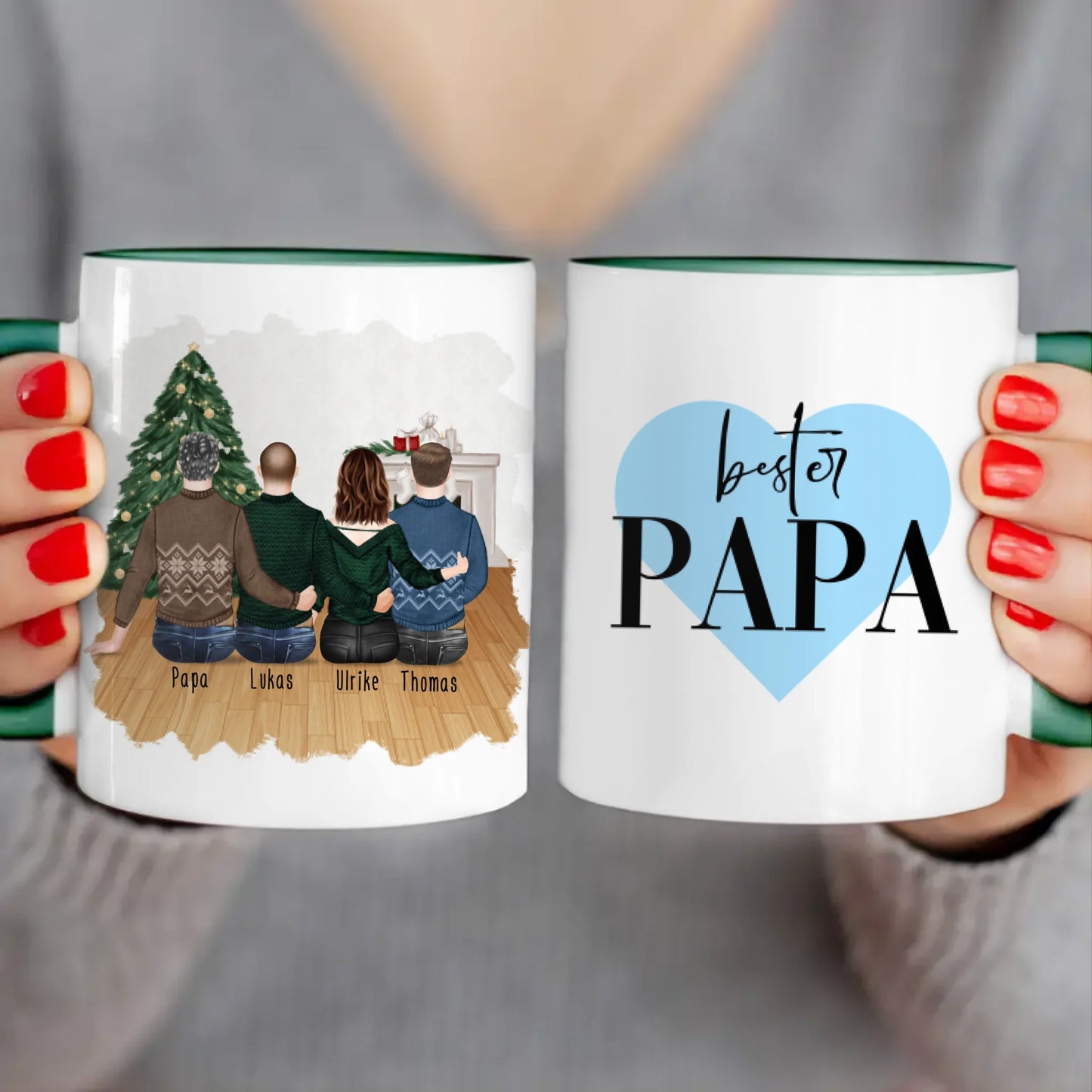 Personalisierte Tasse mit Vater/Tochter/Sohn (1 Tochter + 2 Söhne) - Weihnachtstasse