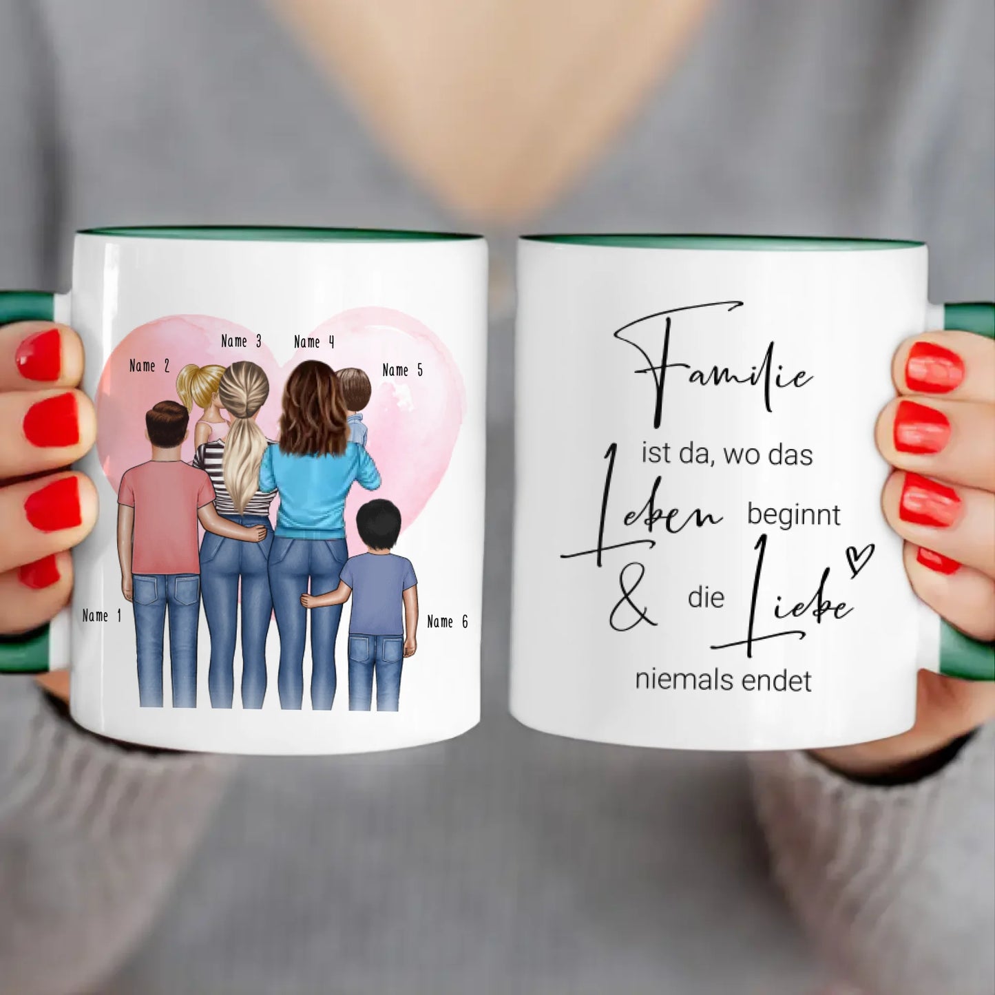 Personalisierte Tasse - Familie (lesbisch/gleichgeschlechtlich) mit 1-4 Kindern