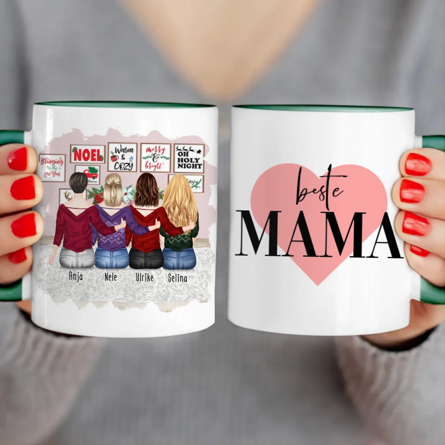 Personalisierte Tasse mit Mutter/Tochter (3 Töchter) - Weihnachtstasse