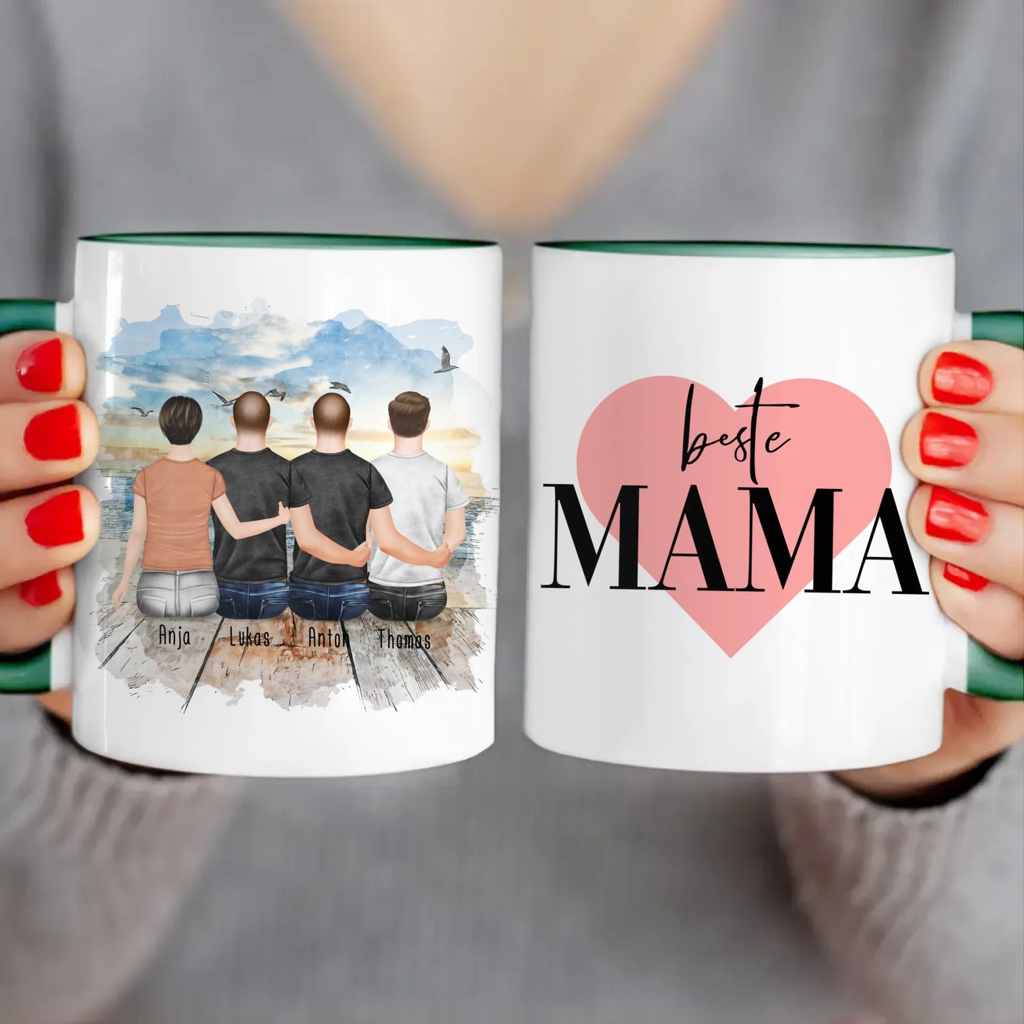 Personalisierte Tasse mit Mutter/Sohn (3 Söhne)