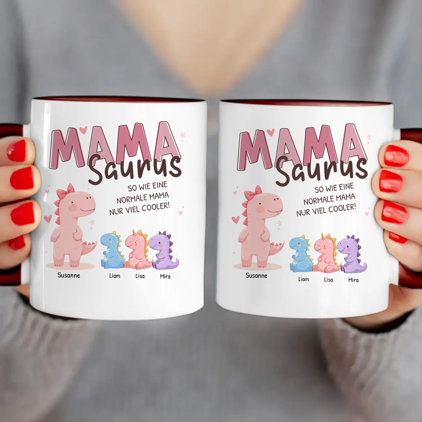 Personalisierte Tasse - Mamasaurus mit 1-10 Kindern