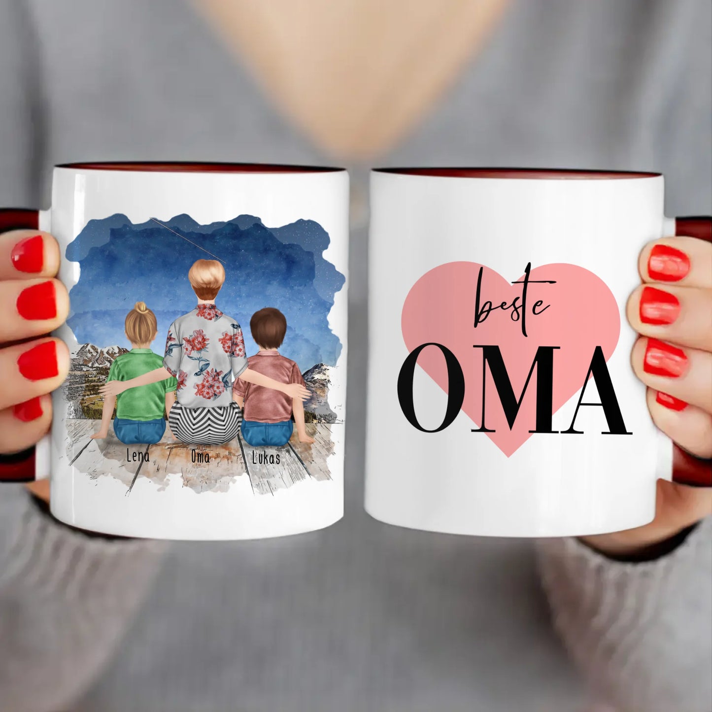 Personalisierte Tasse für Oma (2 Kinder + 1 Oma)