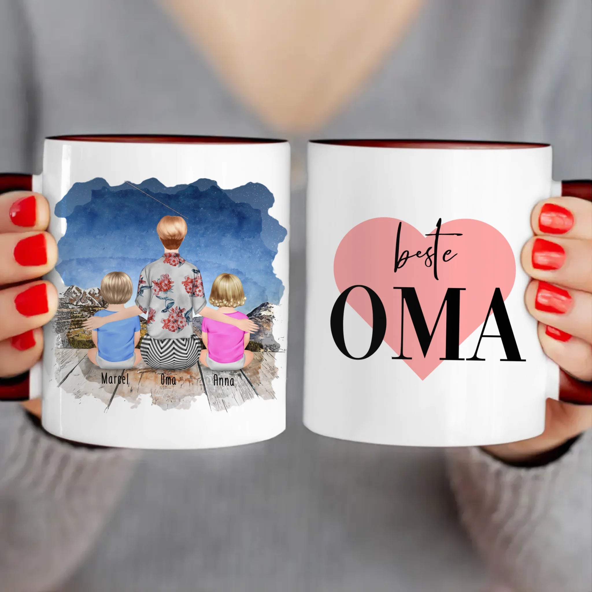 Personalisierte Tasse für Oma (2 Babys + 1 Oma)