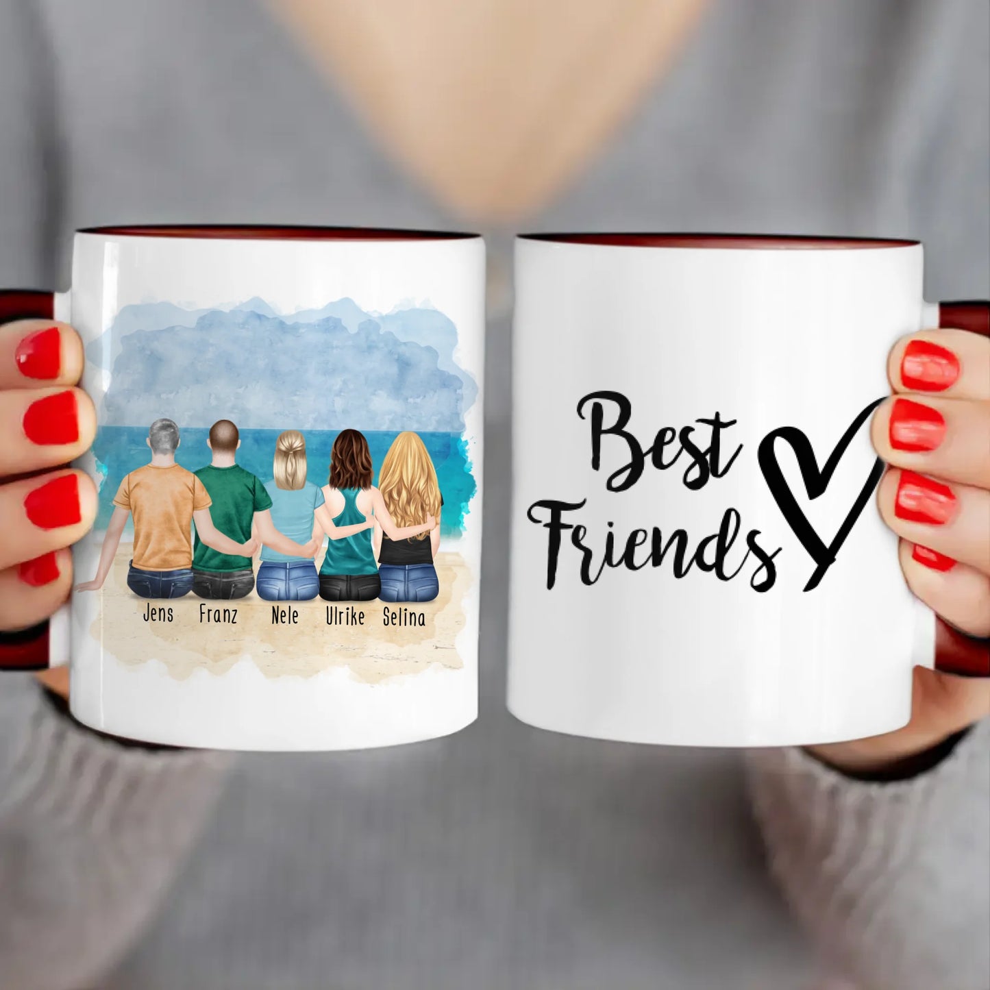 Personalisierte Tasse - Beste Freunde (3 Frauen + 2 Männer)