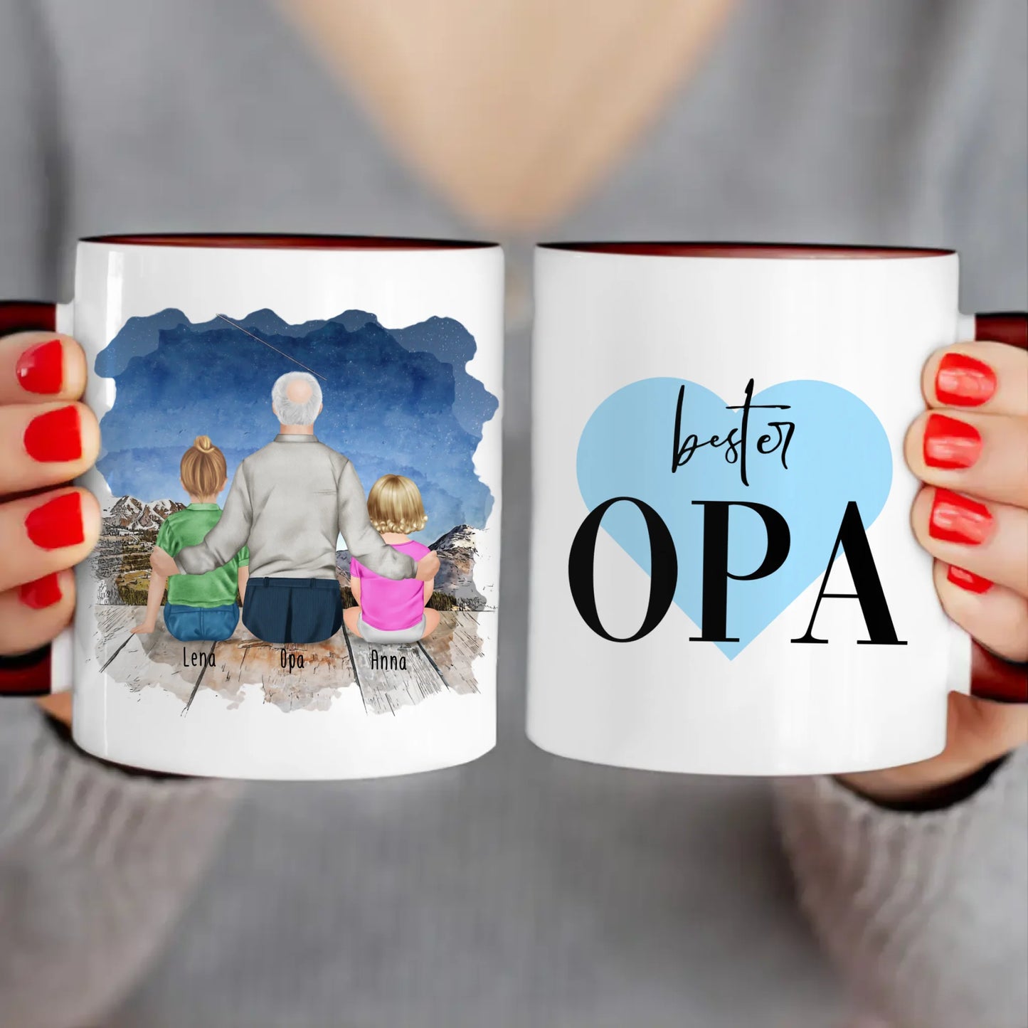 Personalisierte Tasse für Opa (1 Baby + 1 Kind + 1 Opa)