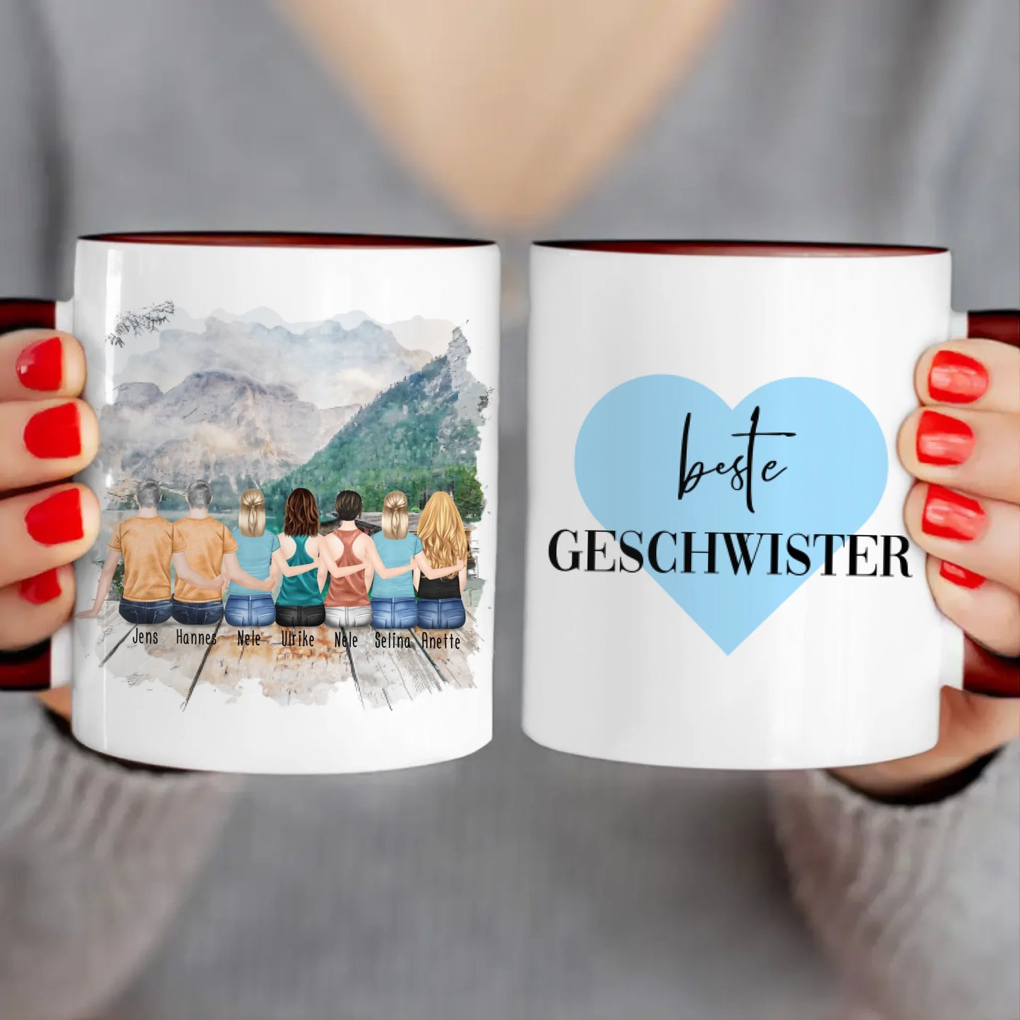 Personalisierte Tasse mit Bruder/Schwester (5 Schwestern + 2 Brüder)