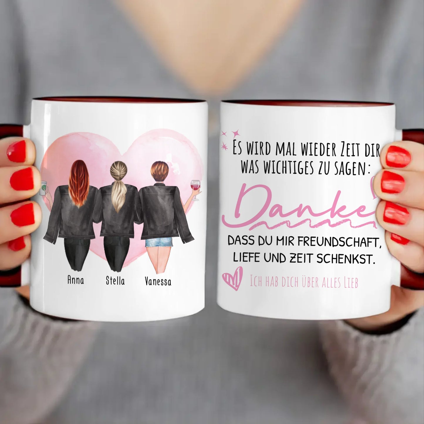 Personalisierte Tasse - Beste Freundinnen mit Jacken (3 Freundinnen)