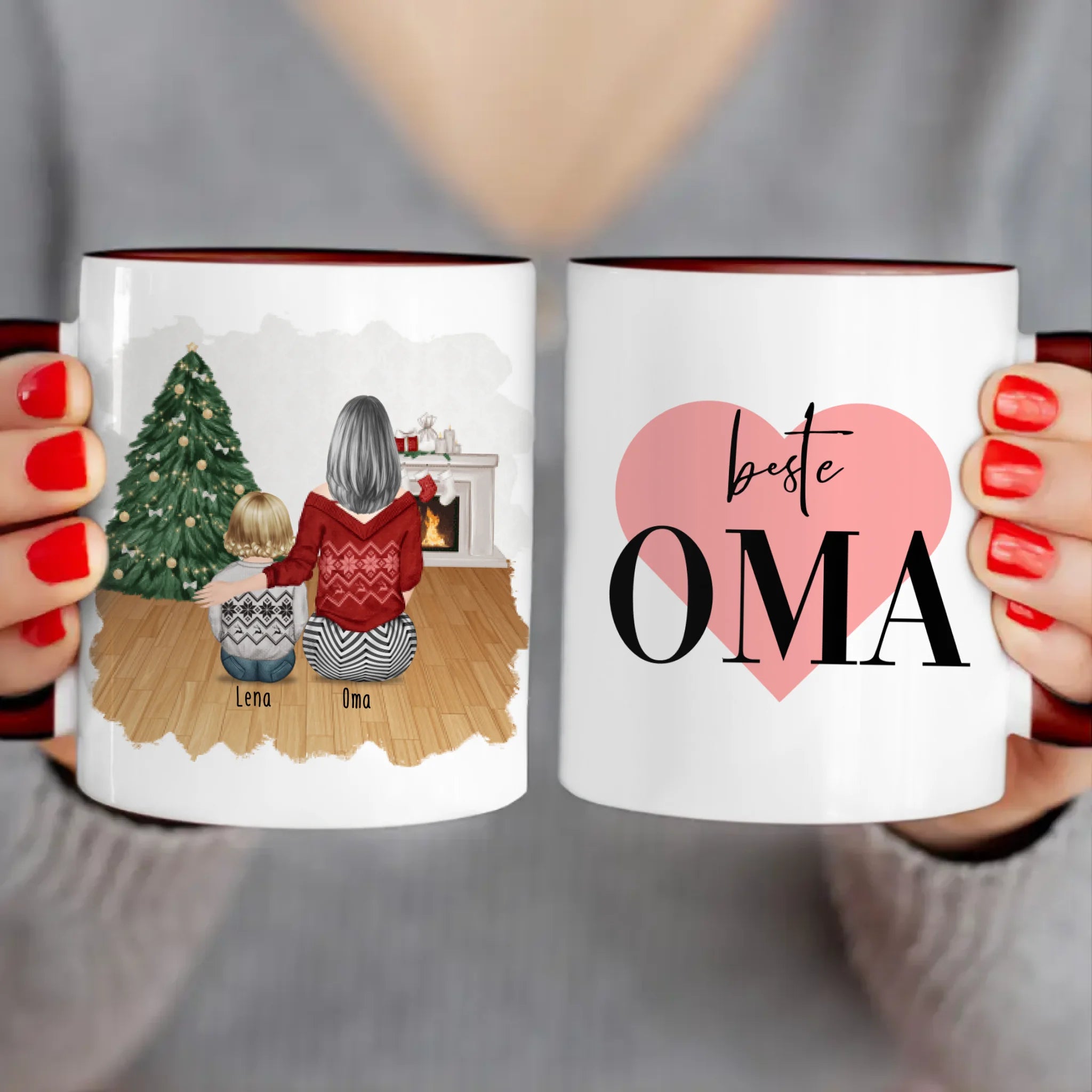 Personalisierte Tasse für Oma (1 Baby + 1 Oma) - Weihnachtstasse