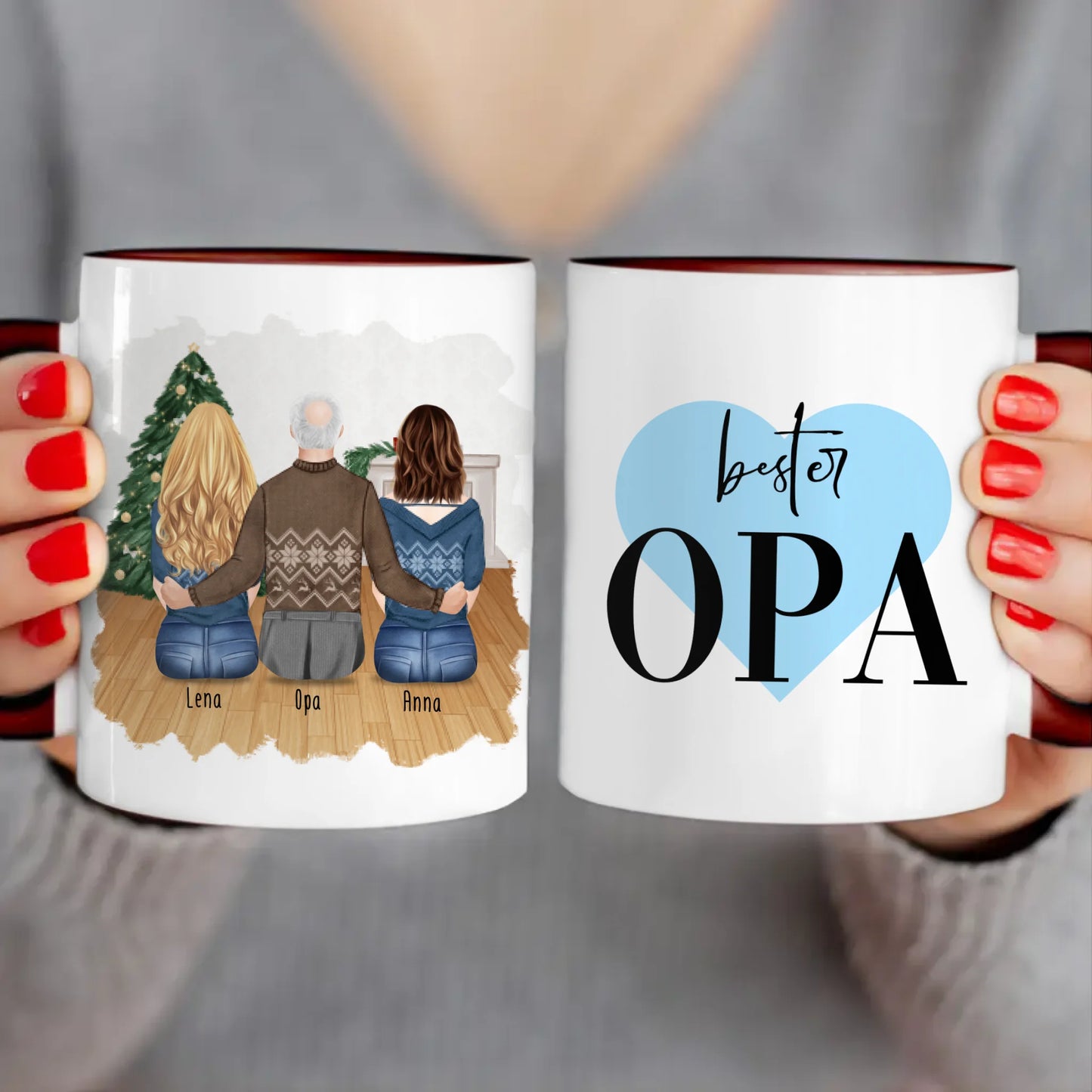 Personalisierte Tasse für Opa (2 Frauen + 1 Opa) - Weihnachtstasse