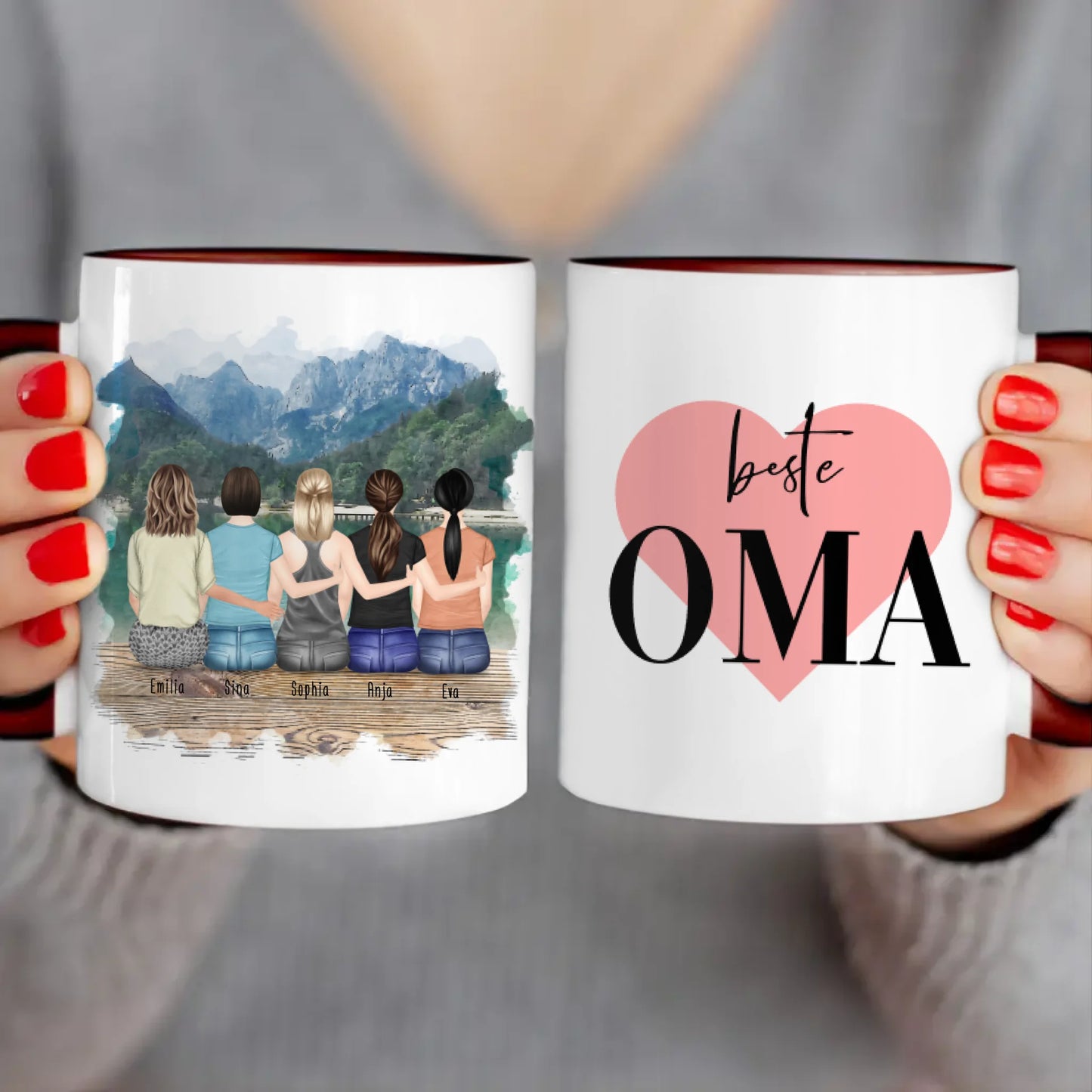 Personalisierte Tasse für Oma (4 Frauen + 1 Oma)