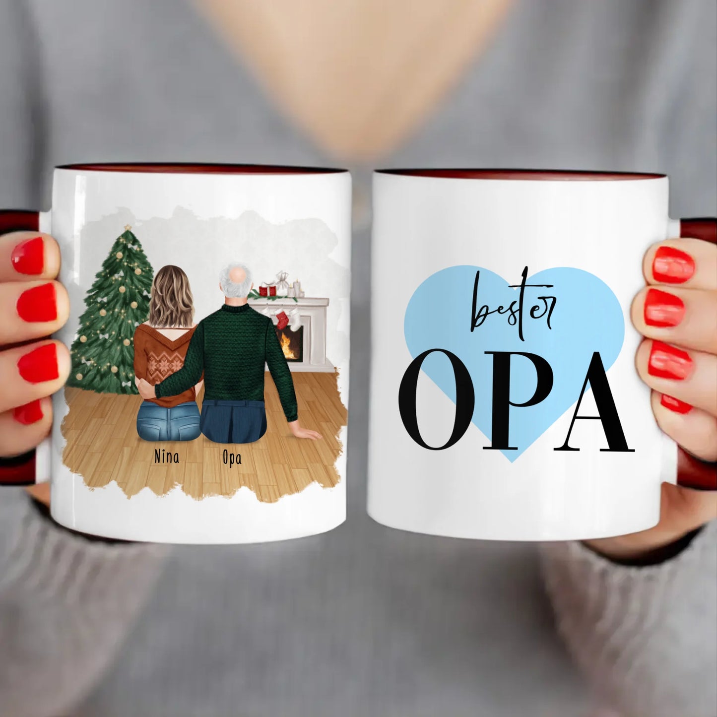 Personalisierte Tasse für Opa (1 Frau + 1 Opa) - Weihnachtstasse