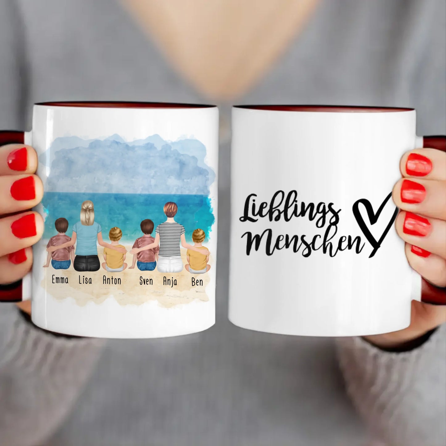 Personalisierte Tasse - 2 Frauen + 2 Kinder + 2 Babys