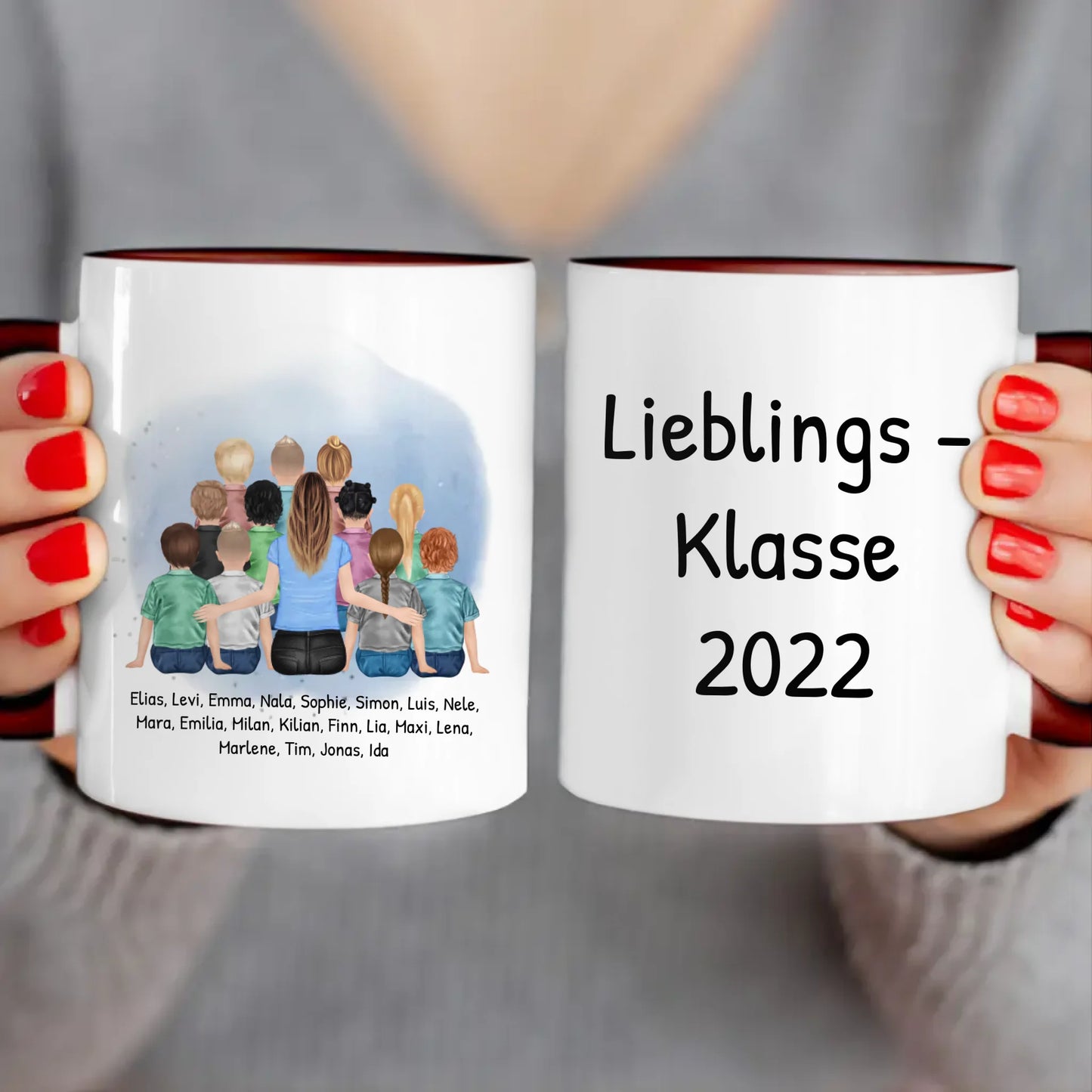 Personalisierte Tasse mit Lehrer/Lehrerin und Schulklasse (11-26 Schüler/Kinder)