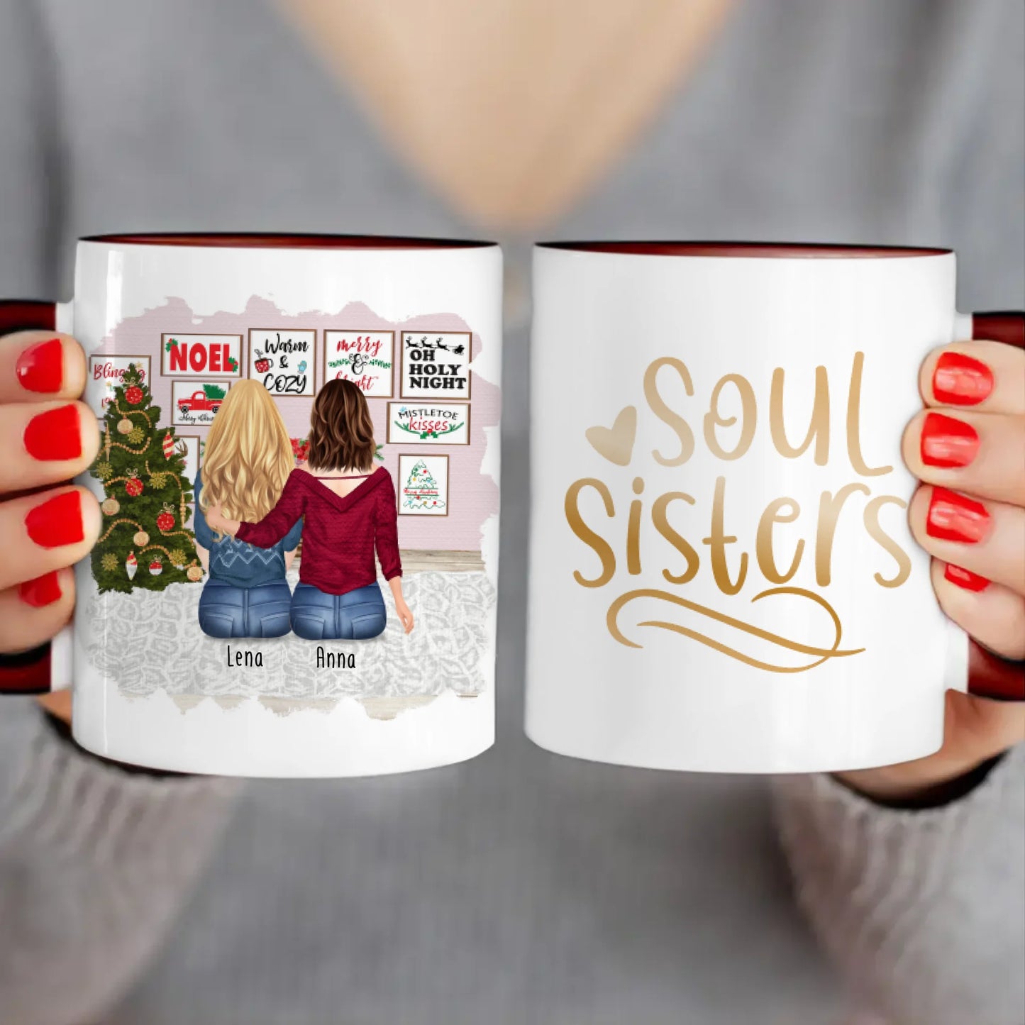 Personalisierte Tasse für Beste Freundinnen (2 Freundinnen) - Weihnachtstasse