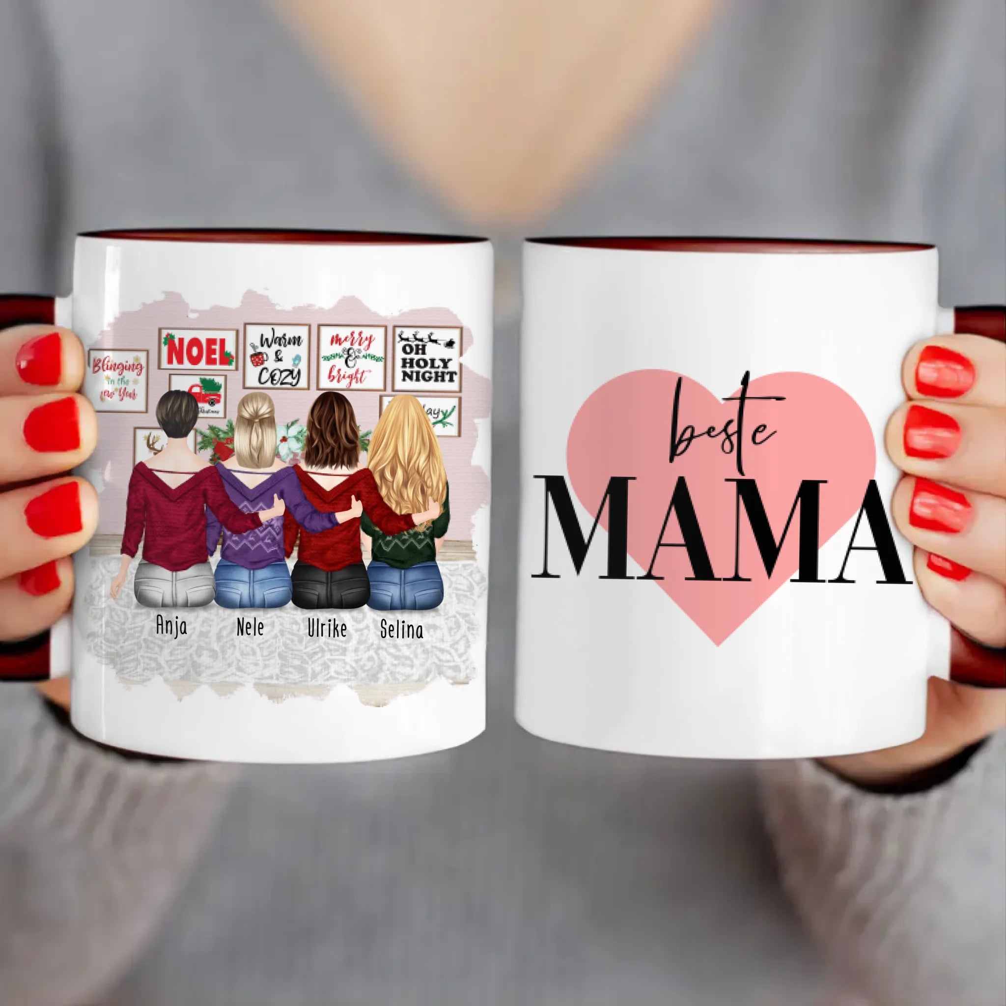 Personalisierte Tasse mit Mutter/Tochter (3 Töchter) - Weihnachtstasse