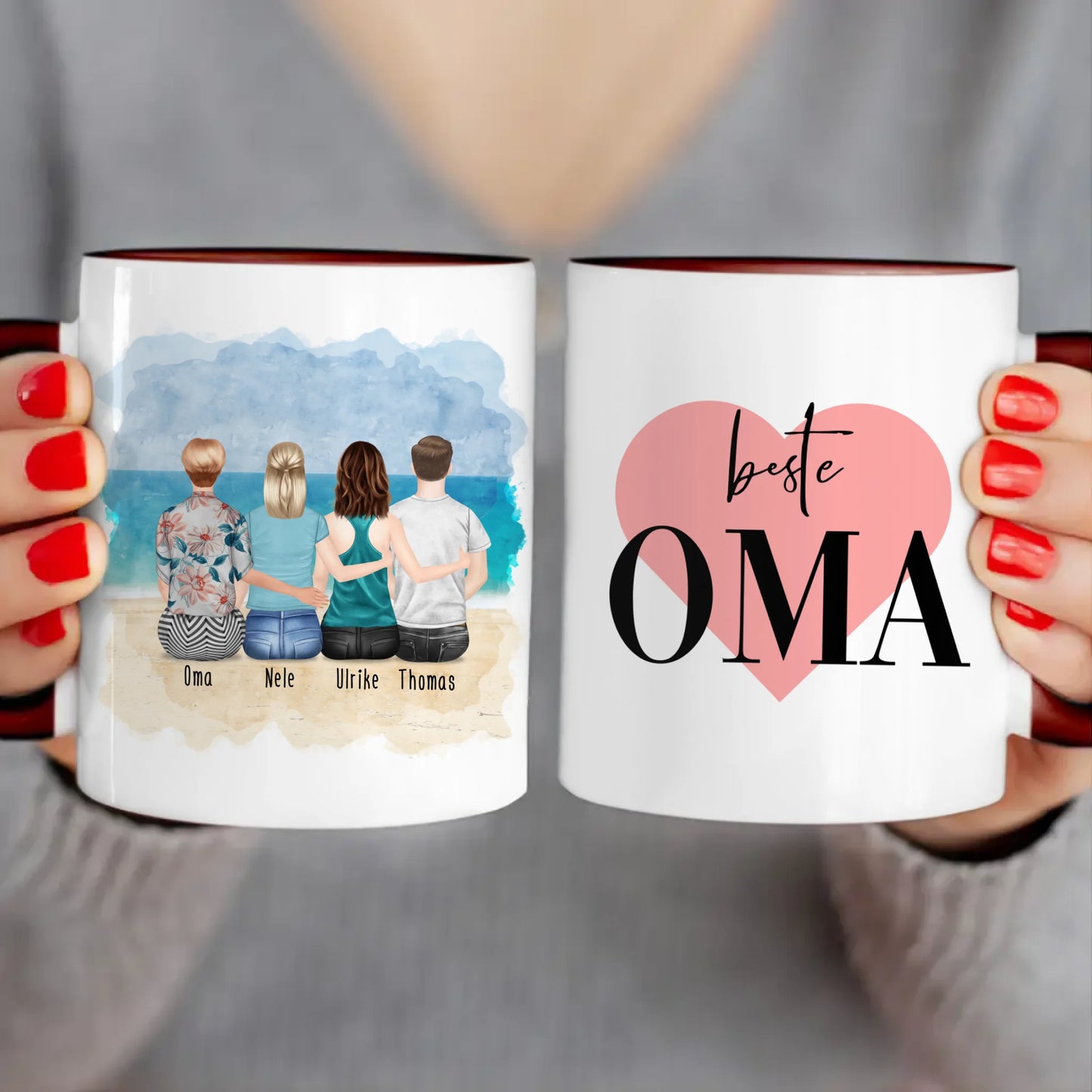 Personalisierte Tasse für Oma (2 Frauen + 1 Mann + 1 Oma)