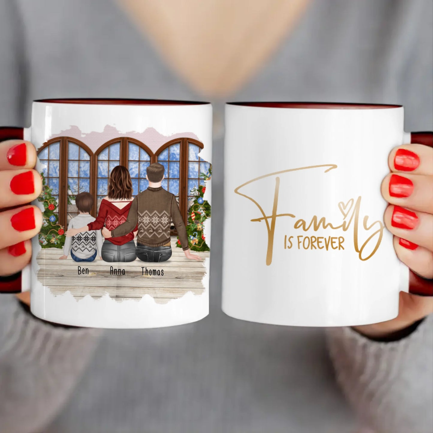 Personalisierte Tasse mit Familie (1 Kind/Baby) - Weihnachtstasse