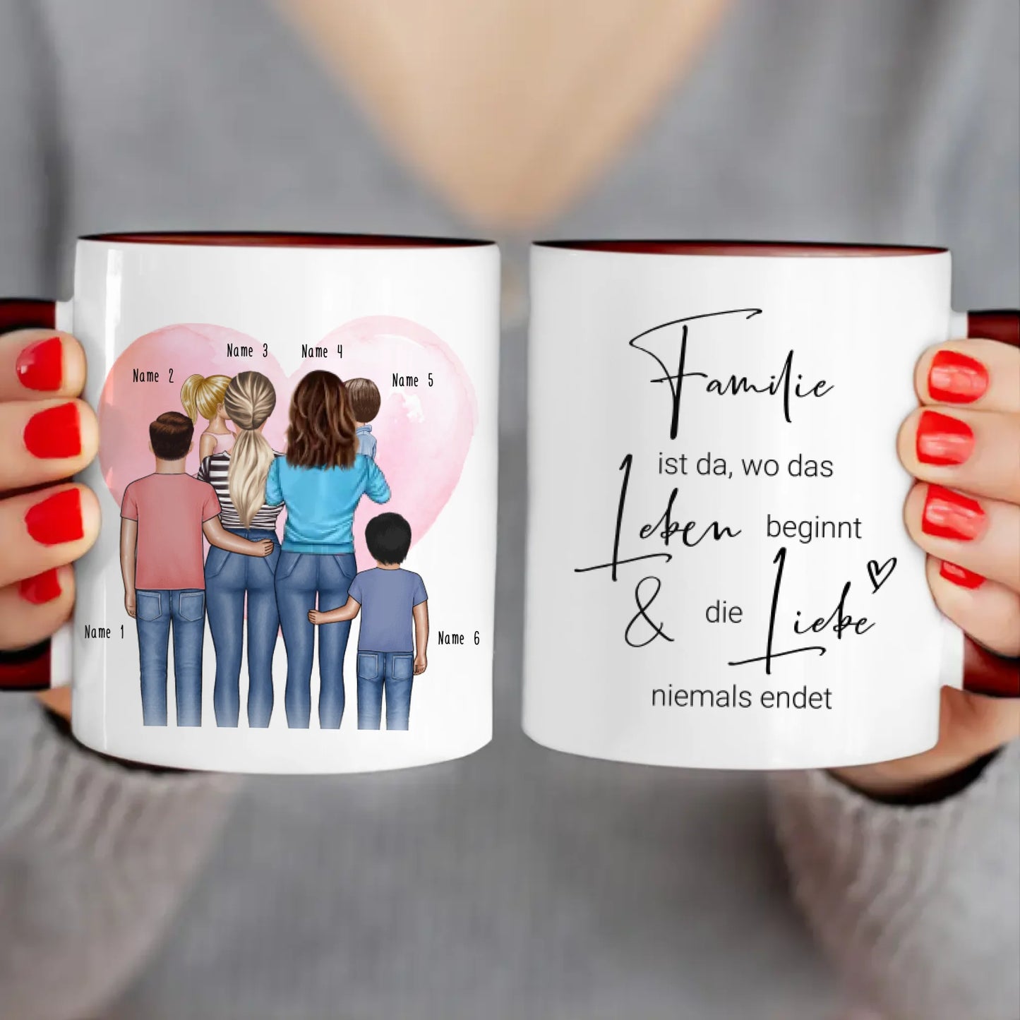 Personalisierte Tasse - Familie (lesbisch/gleichgeschlechtlich) mit 1-4 Kindern