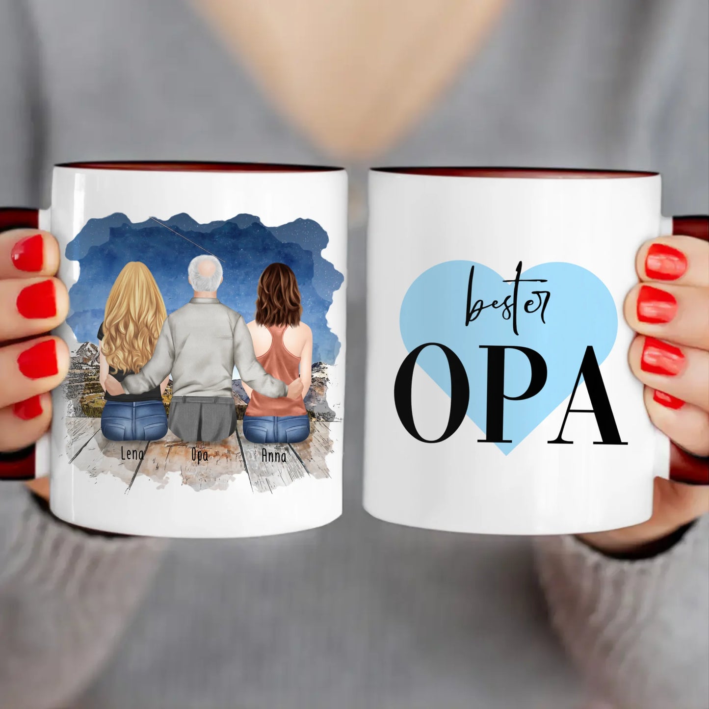 Personalisierte Tasse für Opa (2 Frauen + 1 Opa)