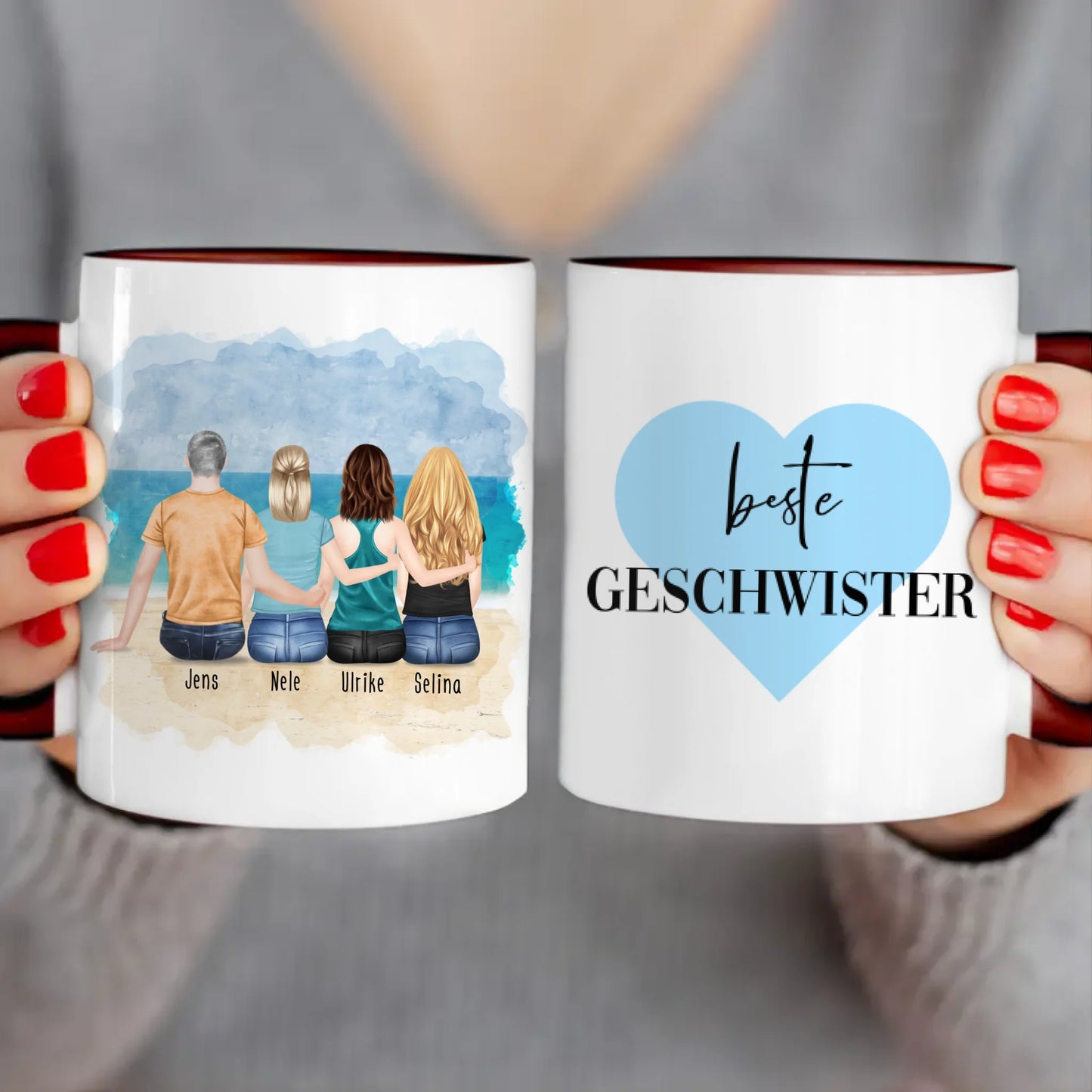 Personalisierte Tasse mit Bruder/Schwester (3 Schwestern + 1 Bruder)