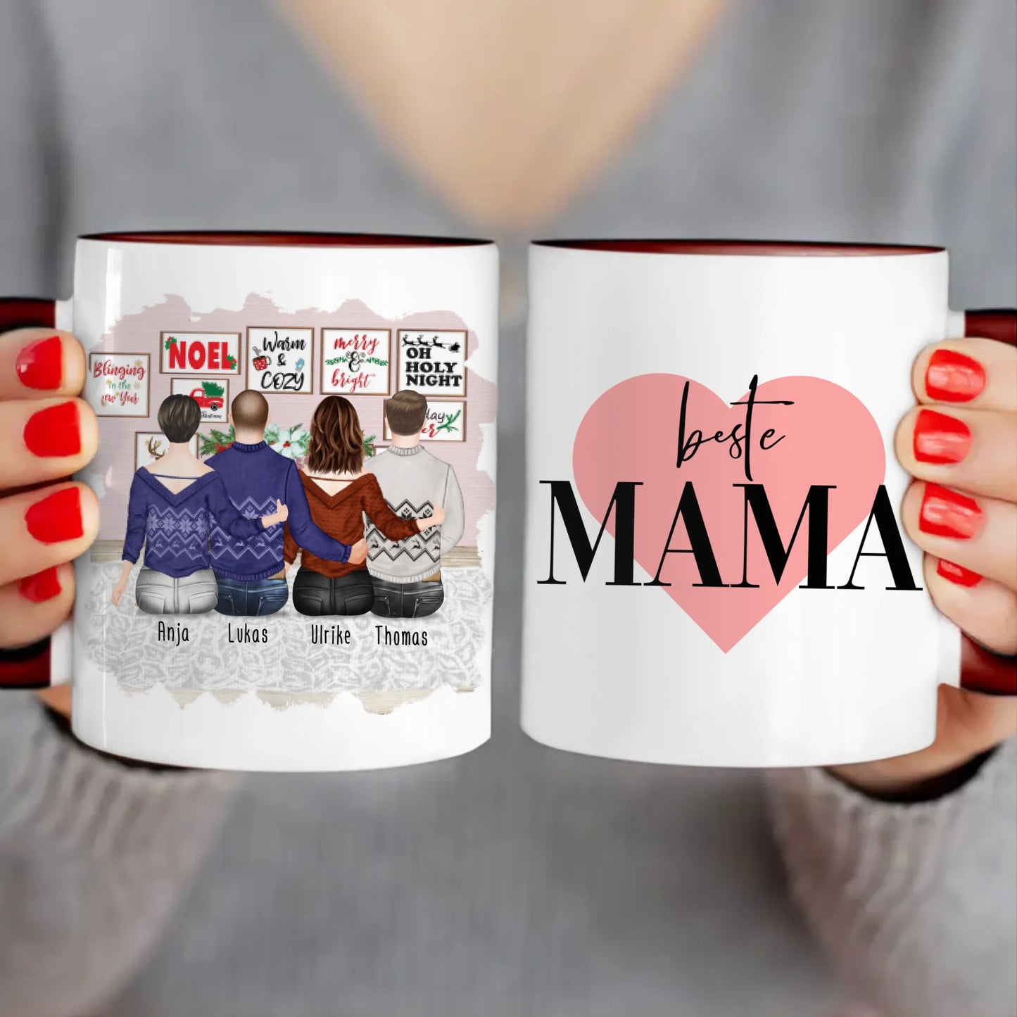 Personalisierte Tasse mit Mutter/Tochter/Sohn (1 Tochter + 2 Söhne) - Weihnachtstasse