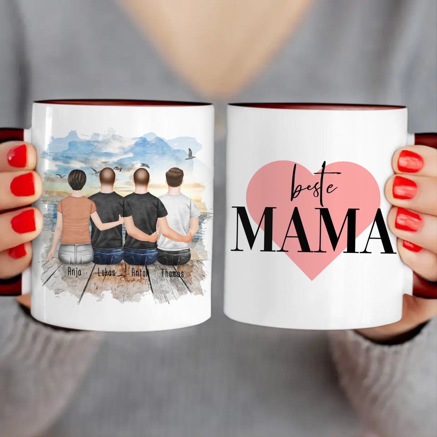 Personalisierte Tasse mit Mutter/Sohn (3 Söhne)