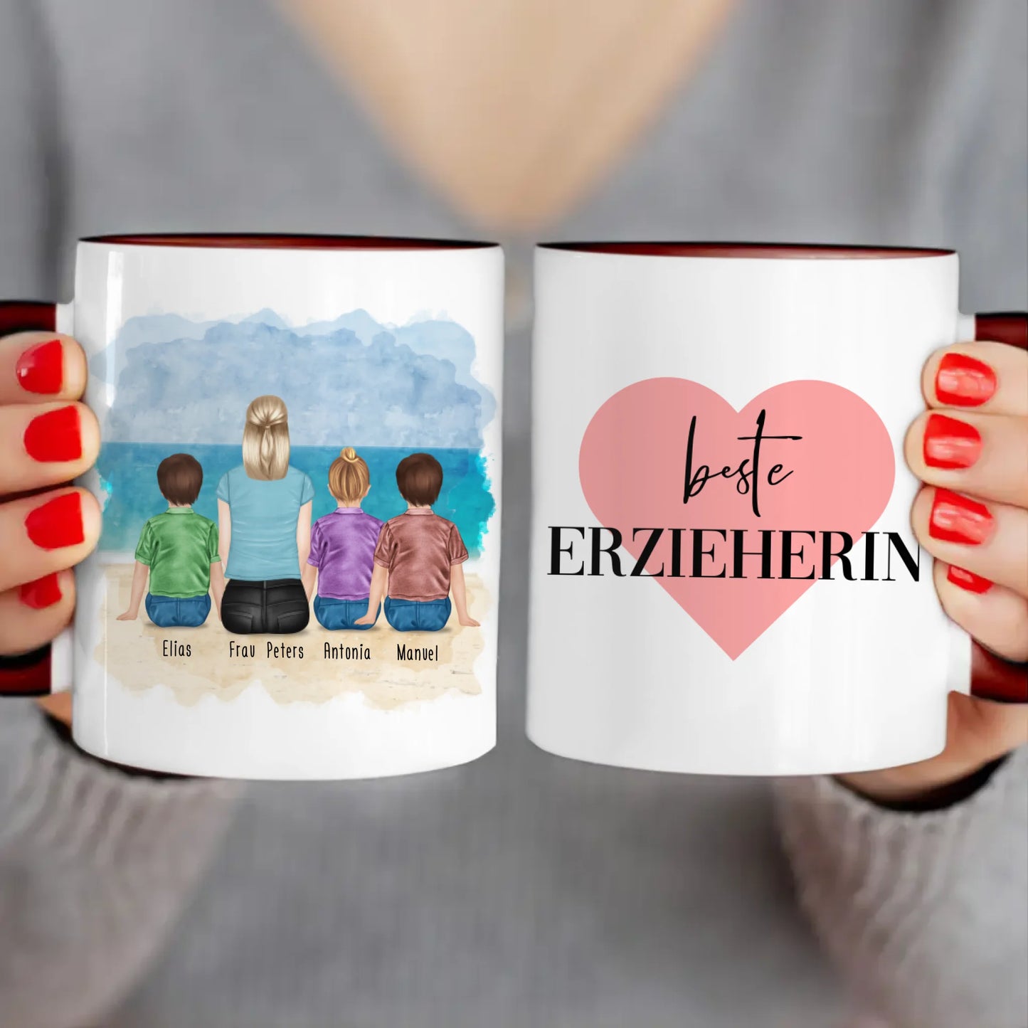 Personalisierte Tasse mit Erzieherin (3 Kinder)