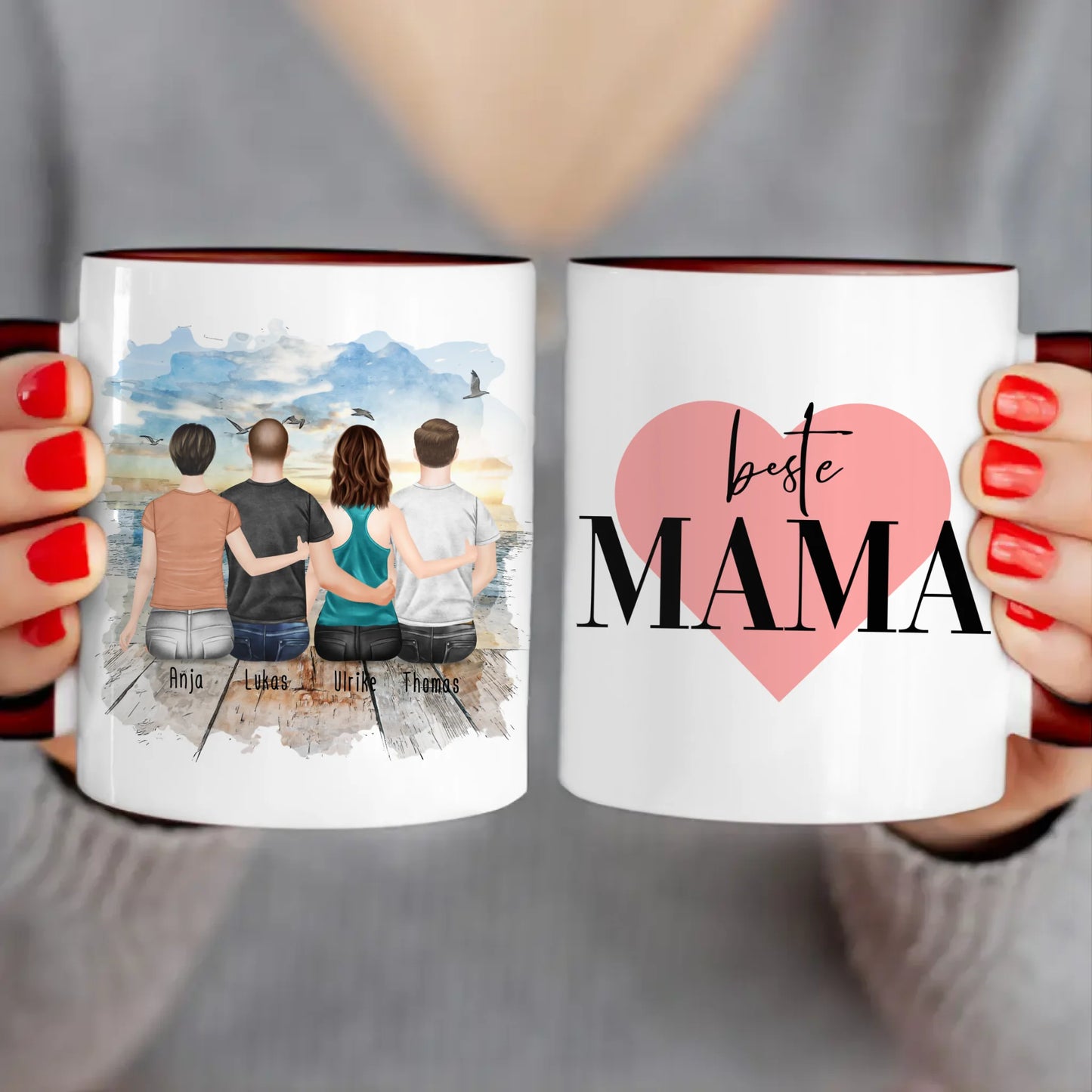 Personalisierte Tasse mit Mutter/Tochter/Sohn (1 Tochter + 2 Söhne)