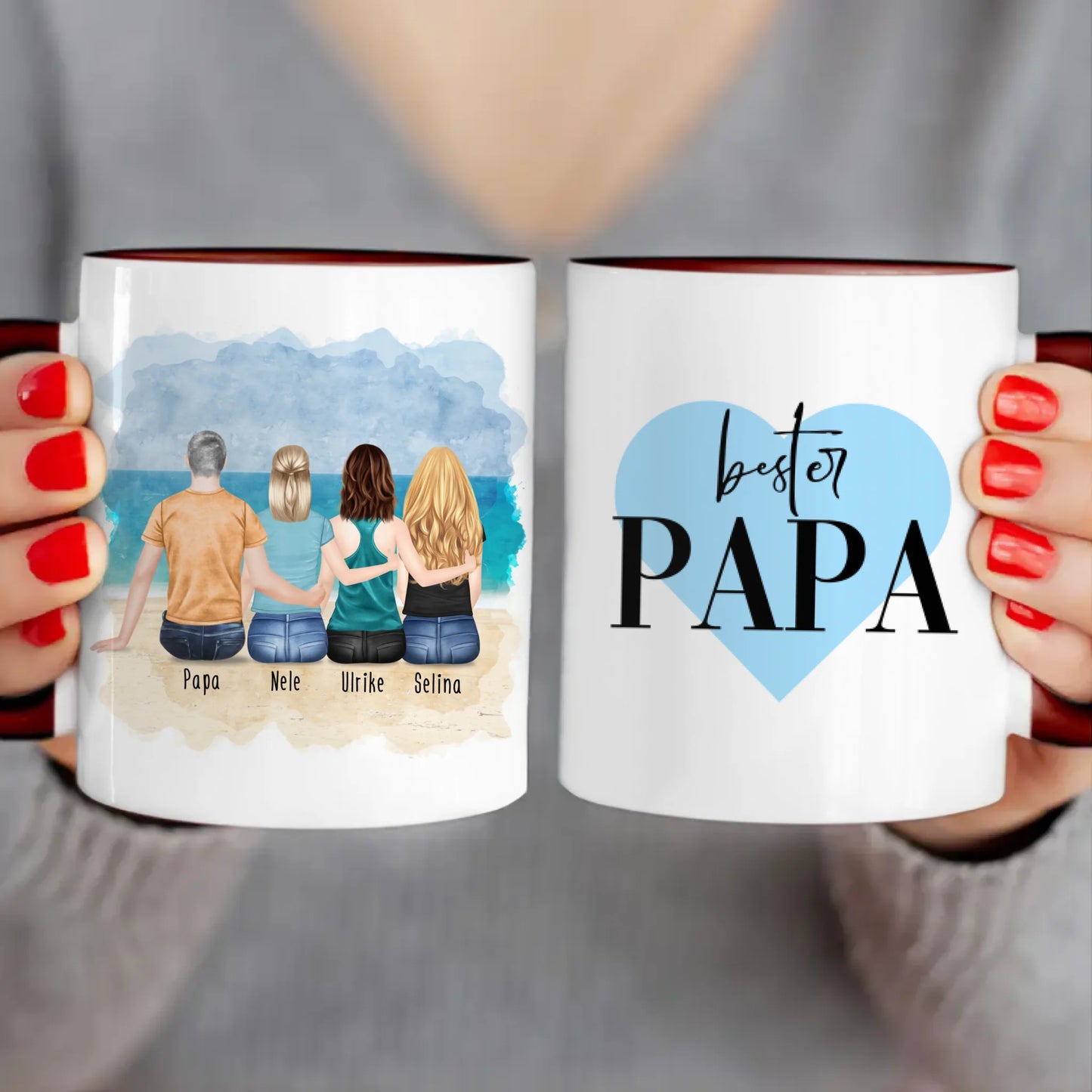 Personalisierte Tasse mit Vater/Tochter (3 Töchter)