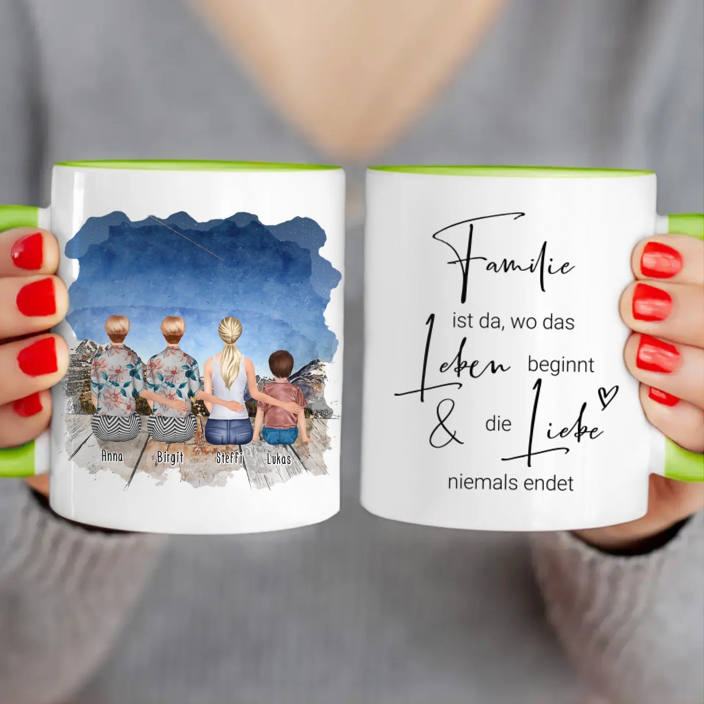 Personalisierte Tasse - 4 Generationen - Uroma, Oma, Mama, Kind