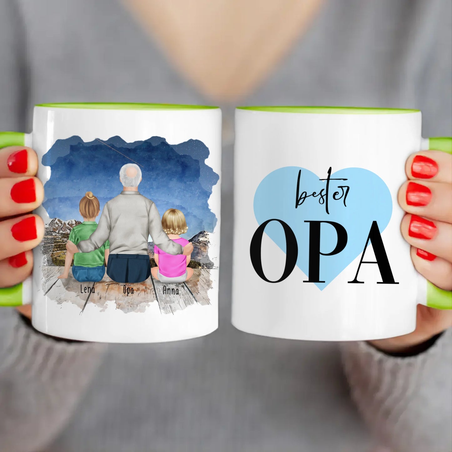 Personalisierte Tasse für Opa (1 Baby + 1 Kind + 1 Opa)