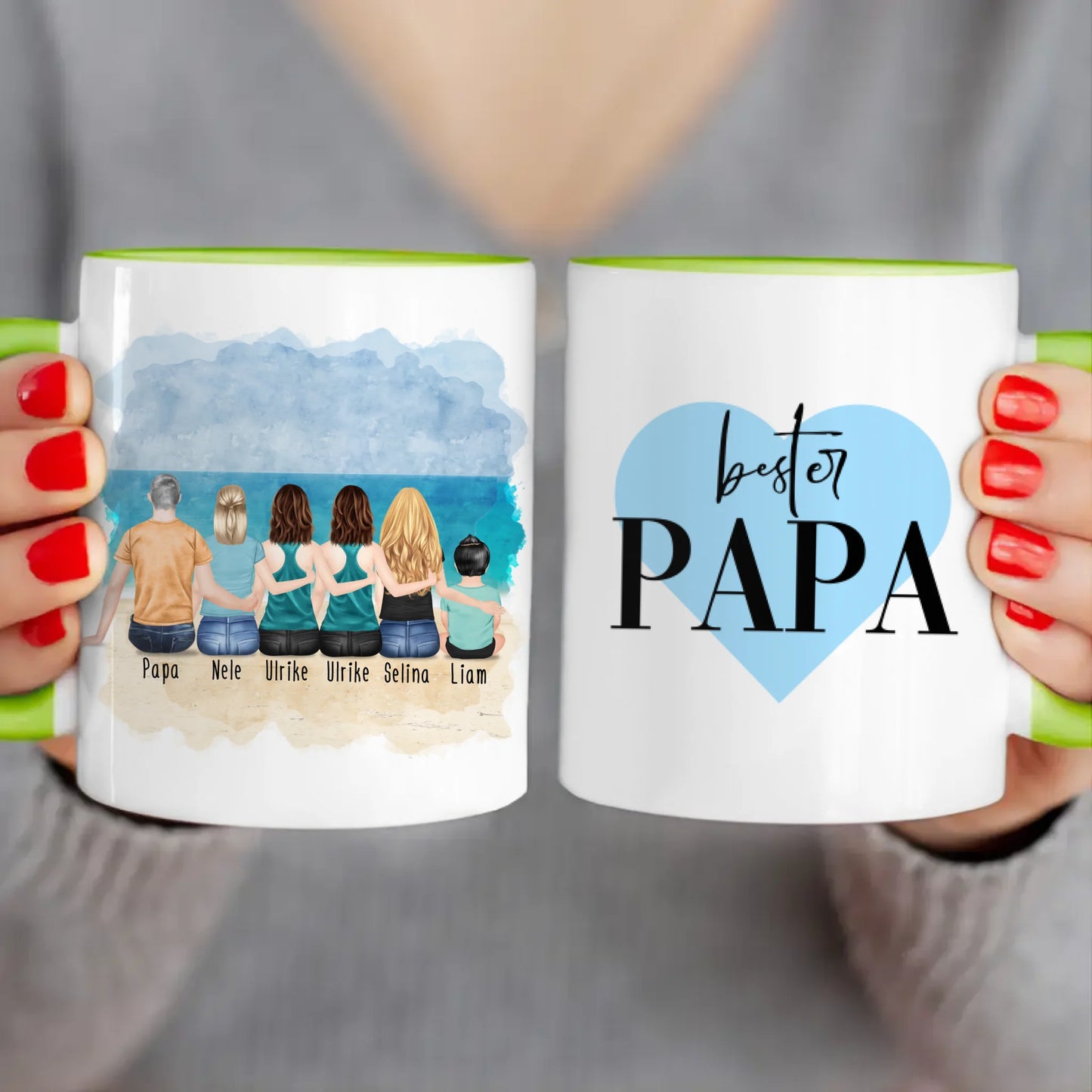 Personalisierte Tasse - 1 Vater + 4 Töchter + 1 Baby