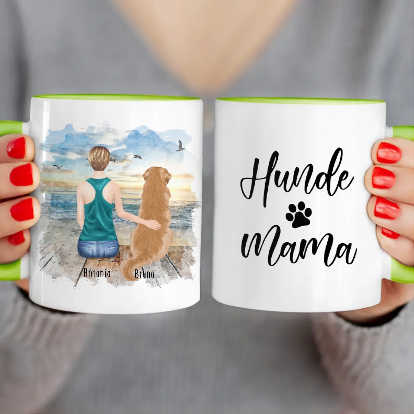 Personalisierte Tasse - 1 Frau + 1 Hund