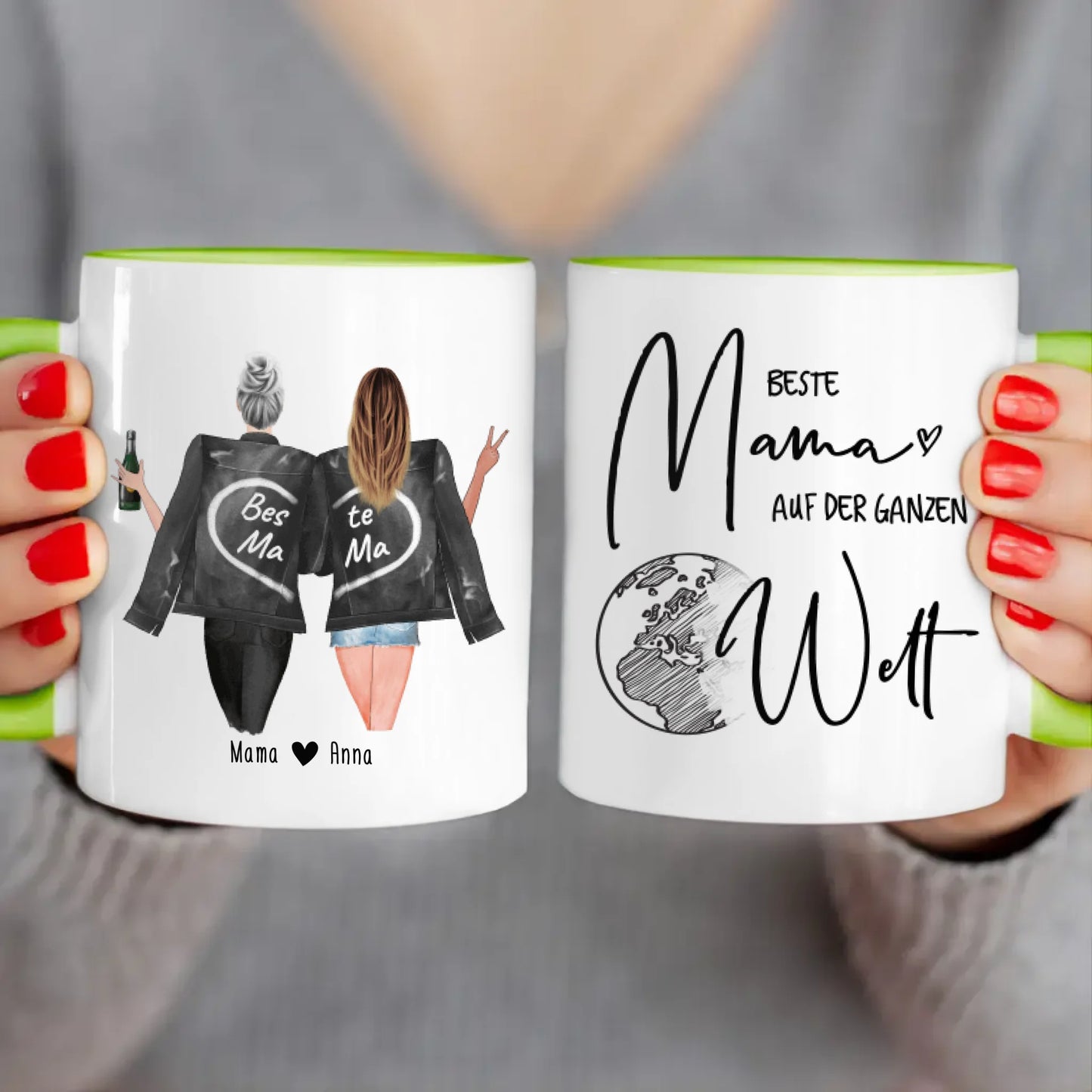 Personalisierte Tasse - Mutter + Tochter mit Jacken