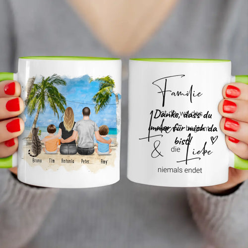 Personalisierte Tasse mit Familie + 1 Katze (2 Babys)