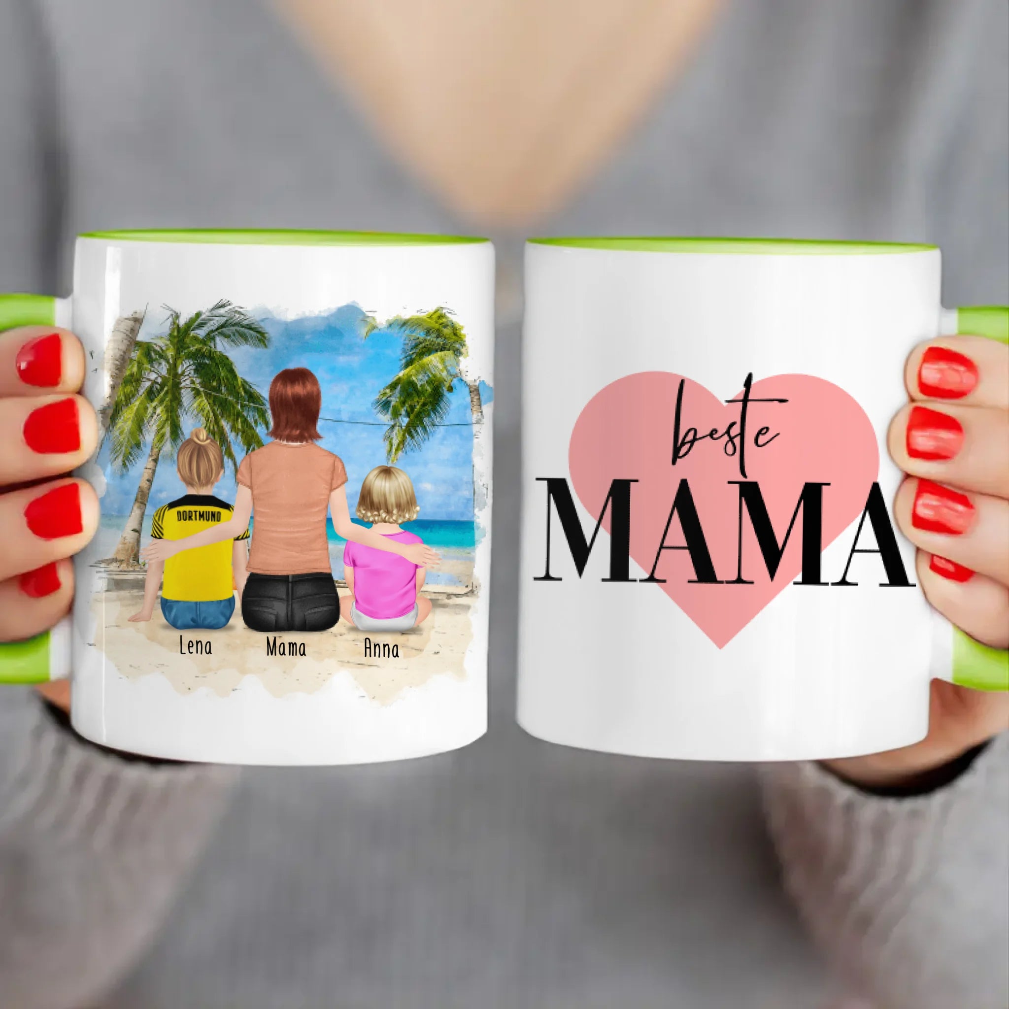 Personalisierte Tasse mit Mutter, Baby und Kind (1 Baby + 1 Kind + 1 Mutter) (Trickot)