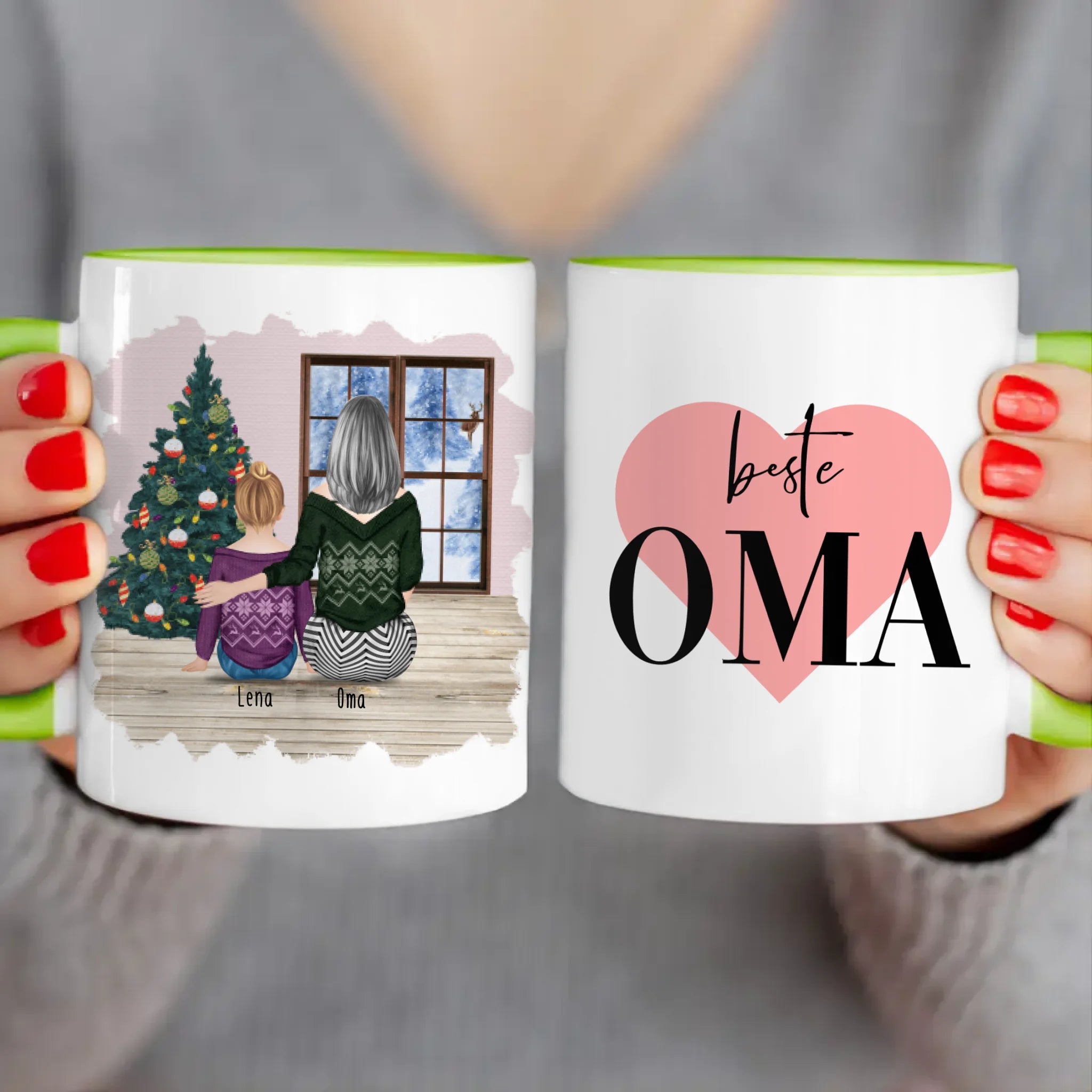 Personalisierte Tasse für Oma (1 Kind + 1 Oma) - Weihnachtstasse