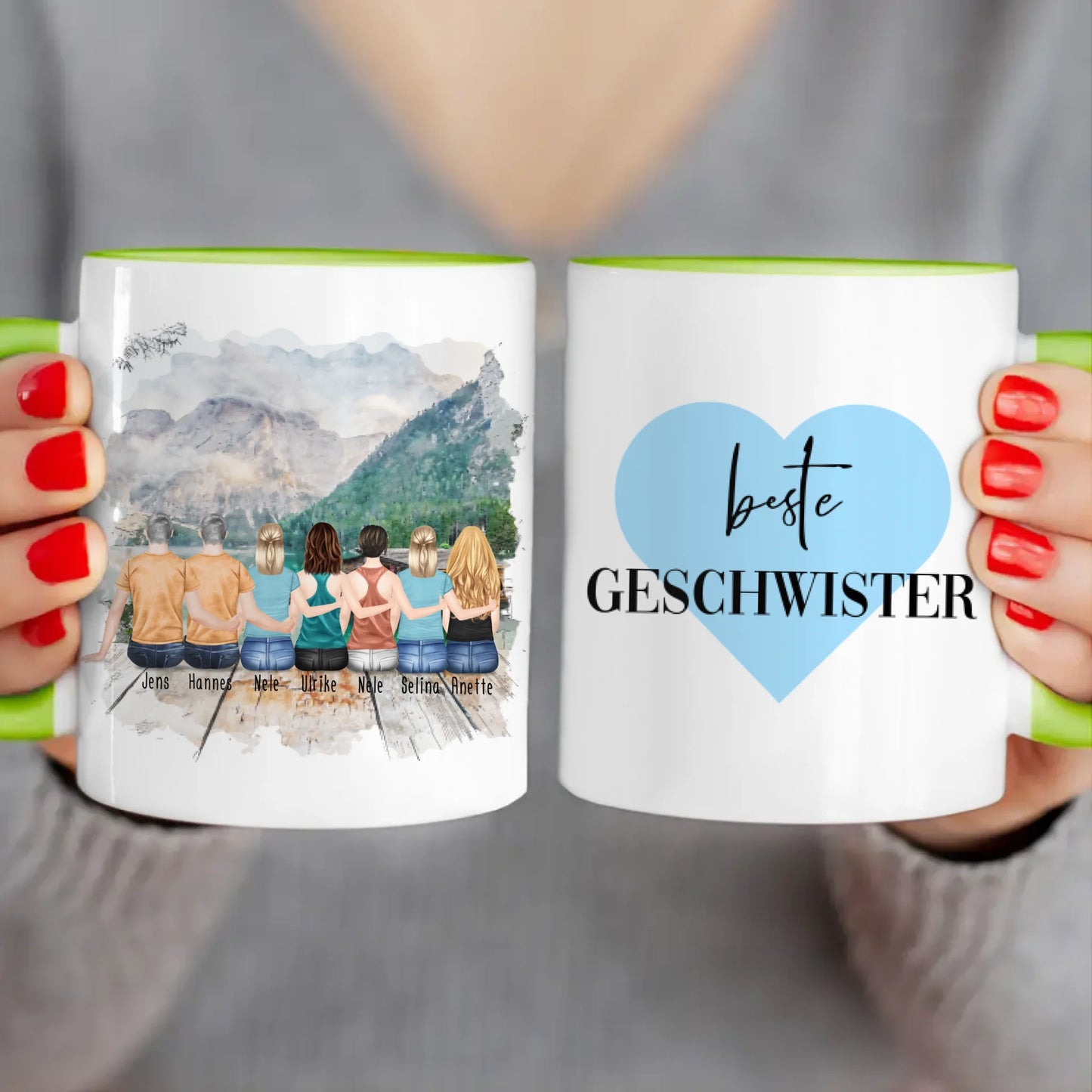 Personalisierte Tasse mit Bruder/Schwester (5 Schwestern + 2 Brüder)