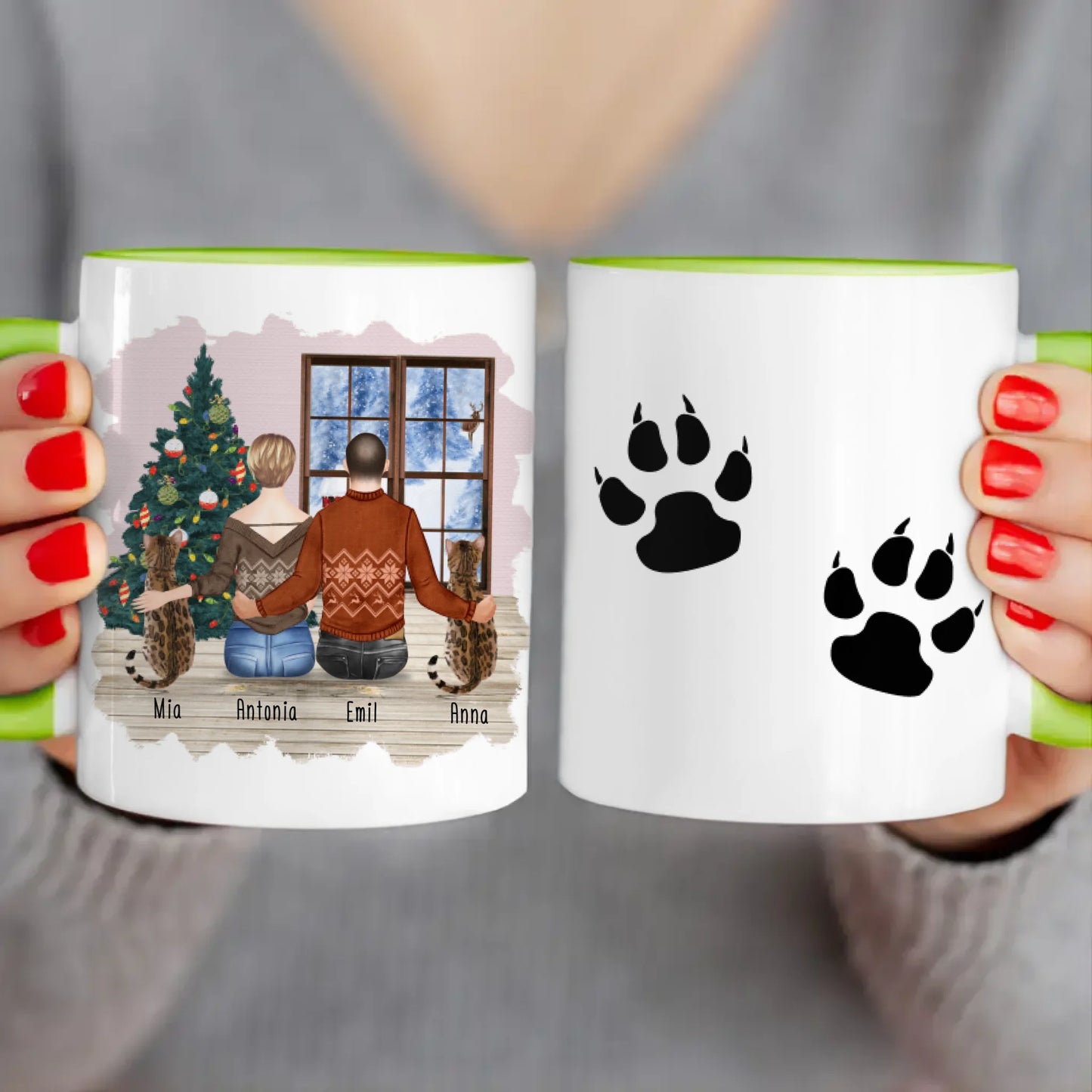 Personalisierte Tasse mit Pärchen und 2 Katzen - Weihnachtstasse