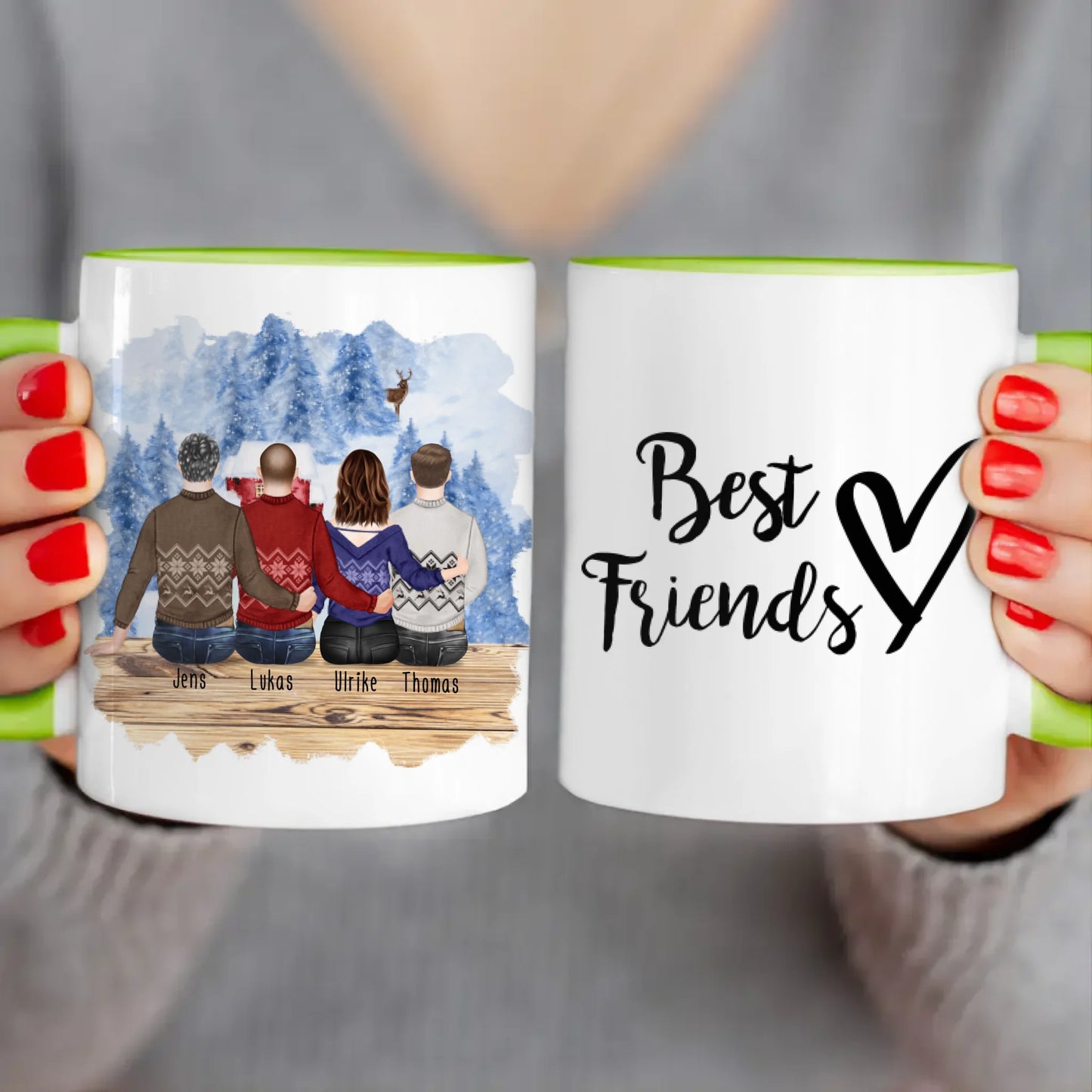 Personalisierte Tasse - Beste Freunde (1 Frau + 3 Männer) - Weihnachtstasse