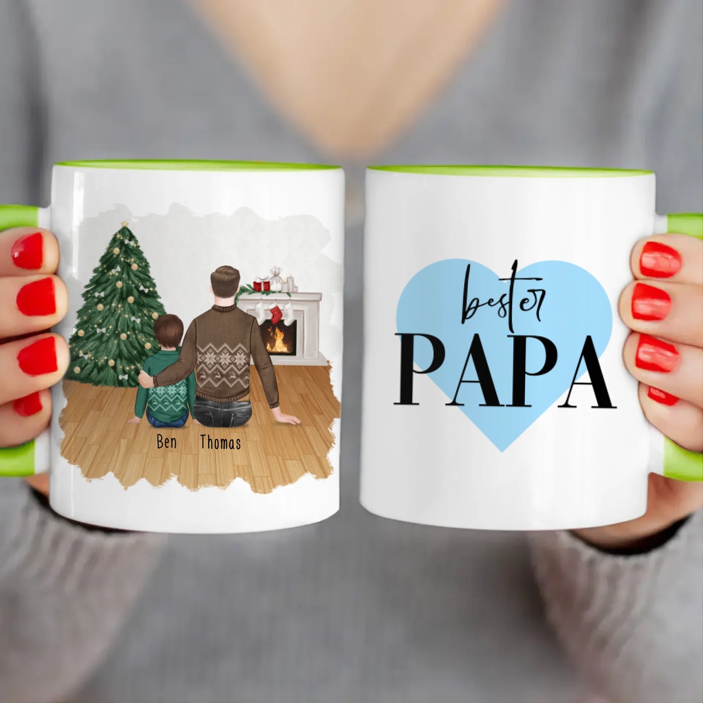 Personalisierte Tasse mit Vater/Kind (1 Kind/Baby) - Weihnachtstasse