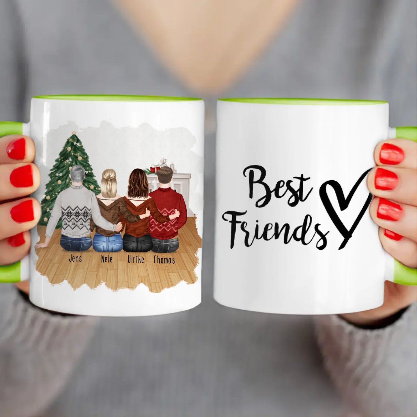 Personalisierte Tasse - Beste Freunde (2 Frauen + 2 Männer) - Weihnachtstasse